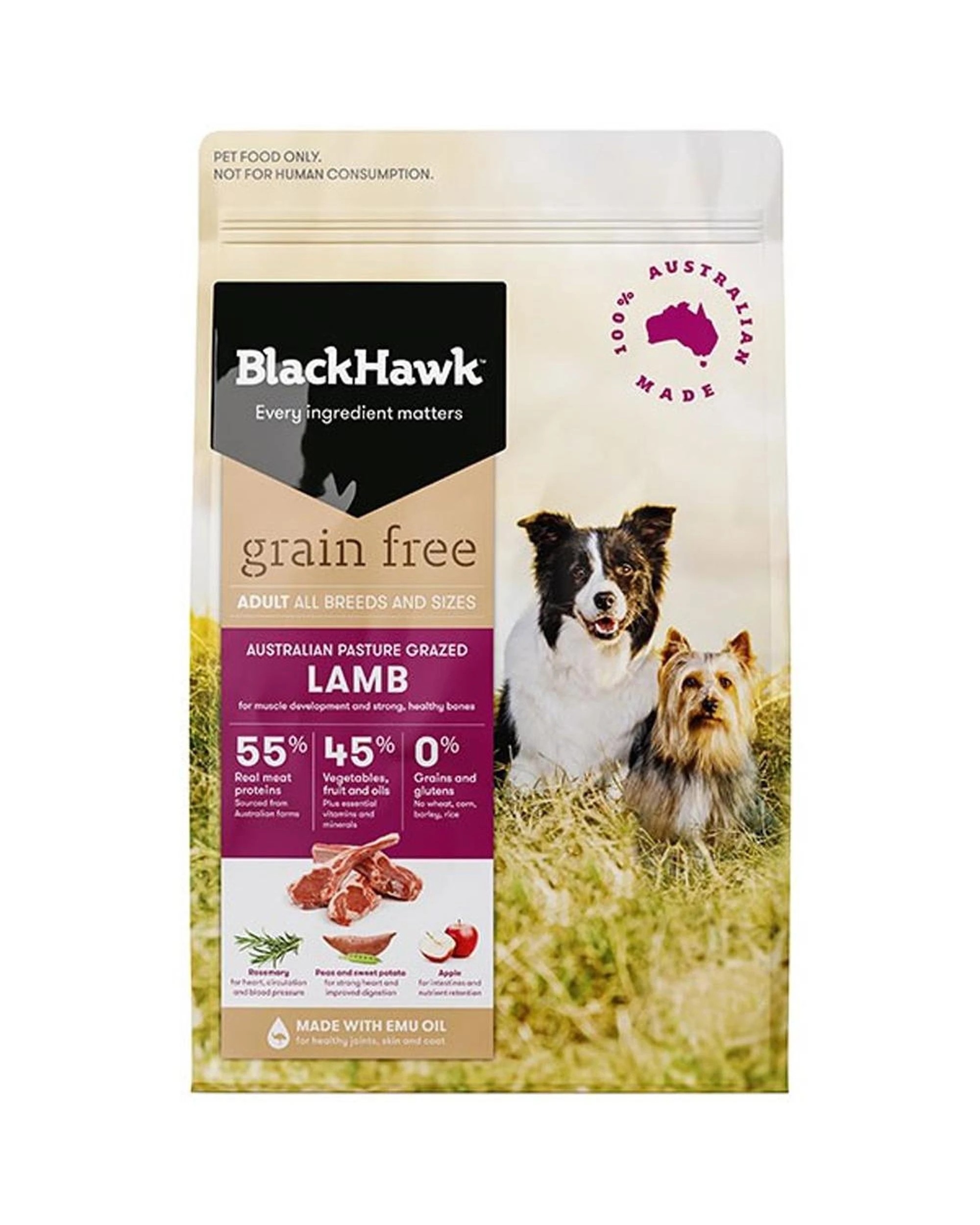 1 Black Hawk Adult All Breeds Grain Free Dog Food Lamb 15kg, 1 of 2