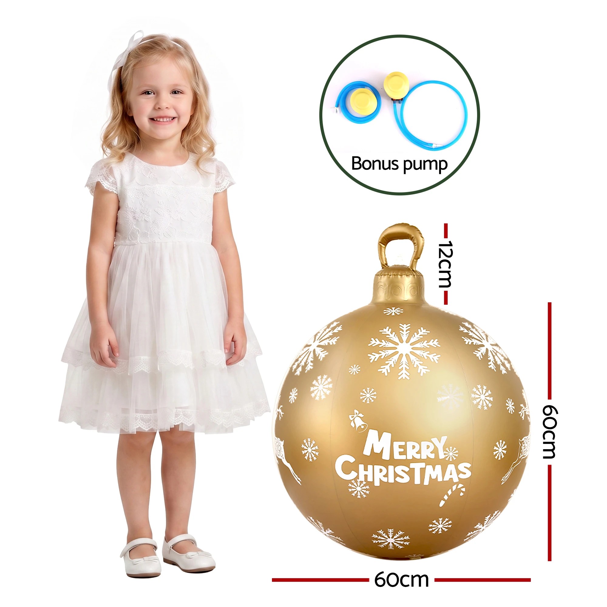 2 Jingle Jollys Christmas Inflatable Ball  Bauble 60cm Outdoor Decoration - Gold, 2 of 4