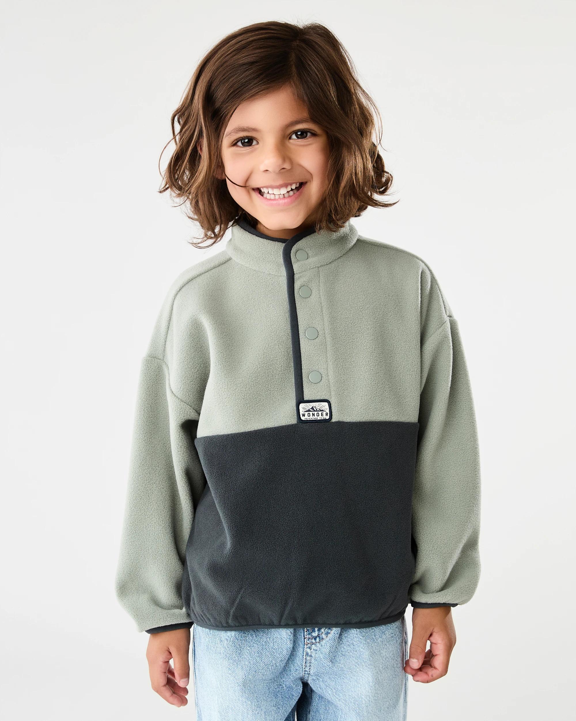 1 Polar Fleece Button Up Sweatshirt Wood Grey, 1 of 7