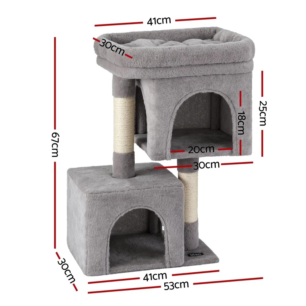2 i.Pet Cat Tree 67cm Tower Scratching Post Trees Scratcher Condo House Light - Grey, 2 of 6