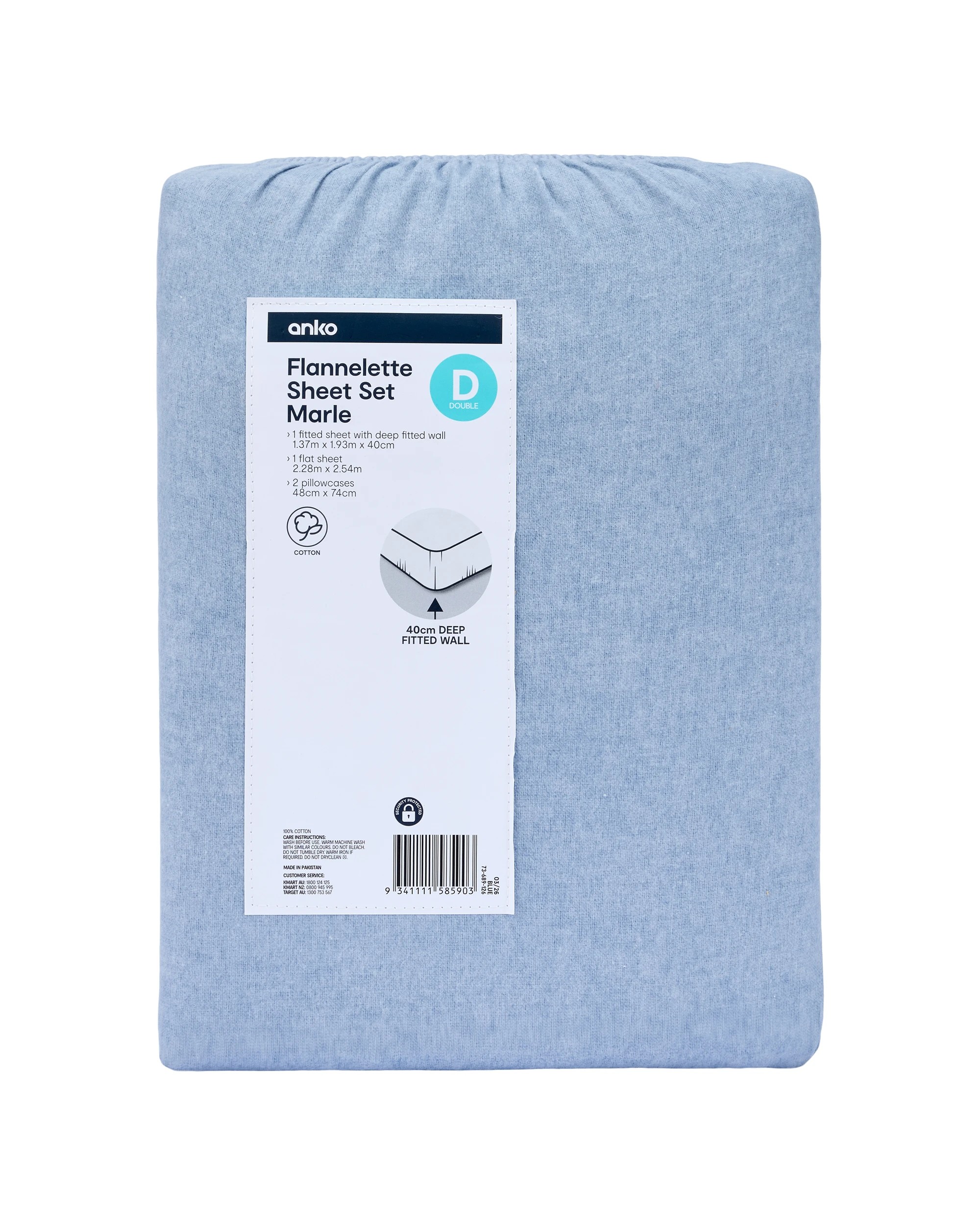 7 Marle Cotton Flannelette Sheet Set - Double Bed, Blue, 7 of 7