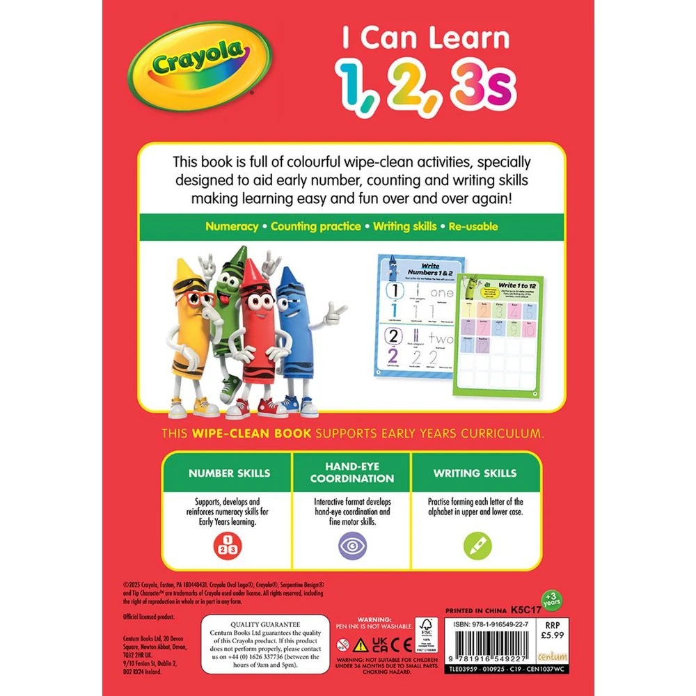 2 Crayola Wipe Clean Early Years 3+: I Can Learn 123s 12 Pages, 2 of 2