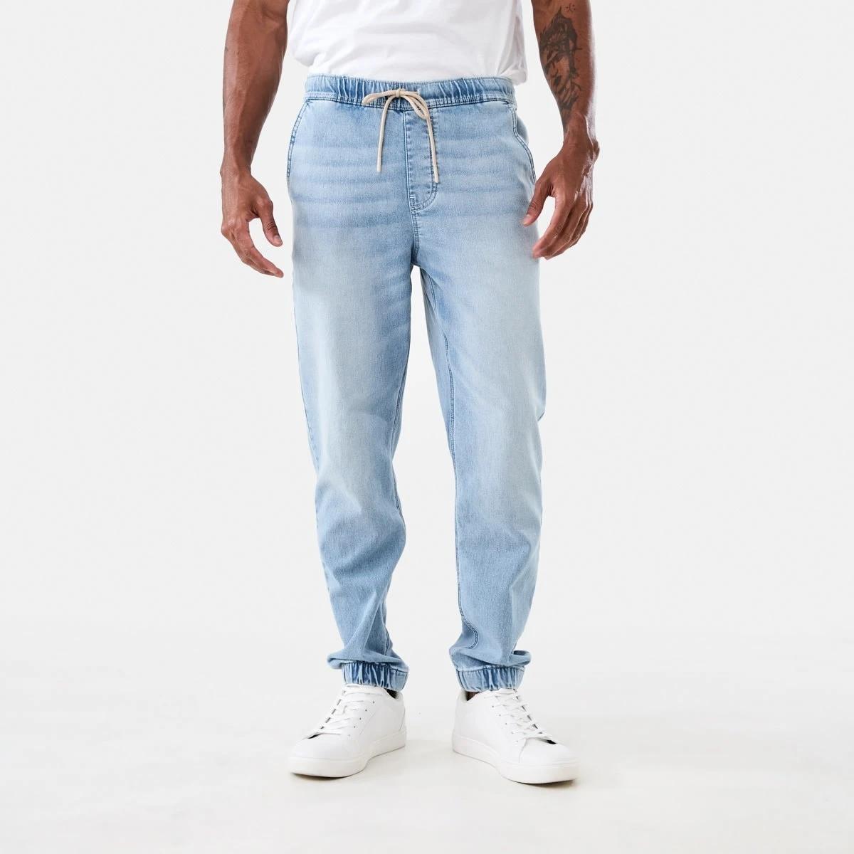 1 Cuffed Denim Joggers LIGHT WASH, 1 of 5