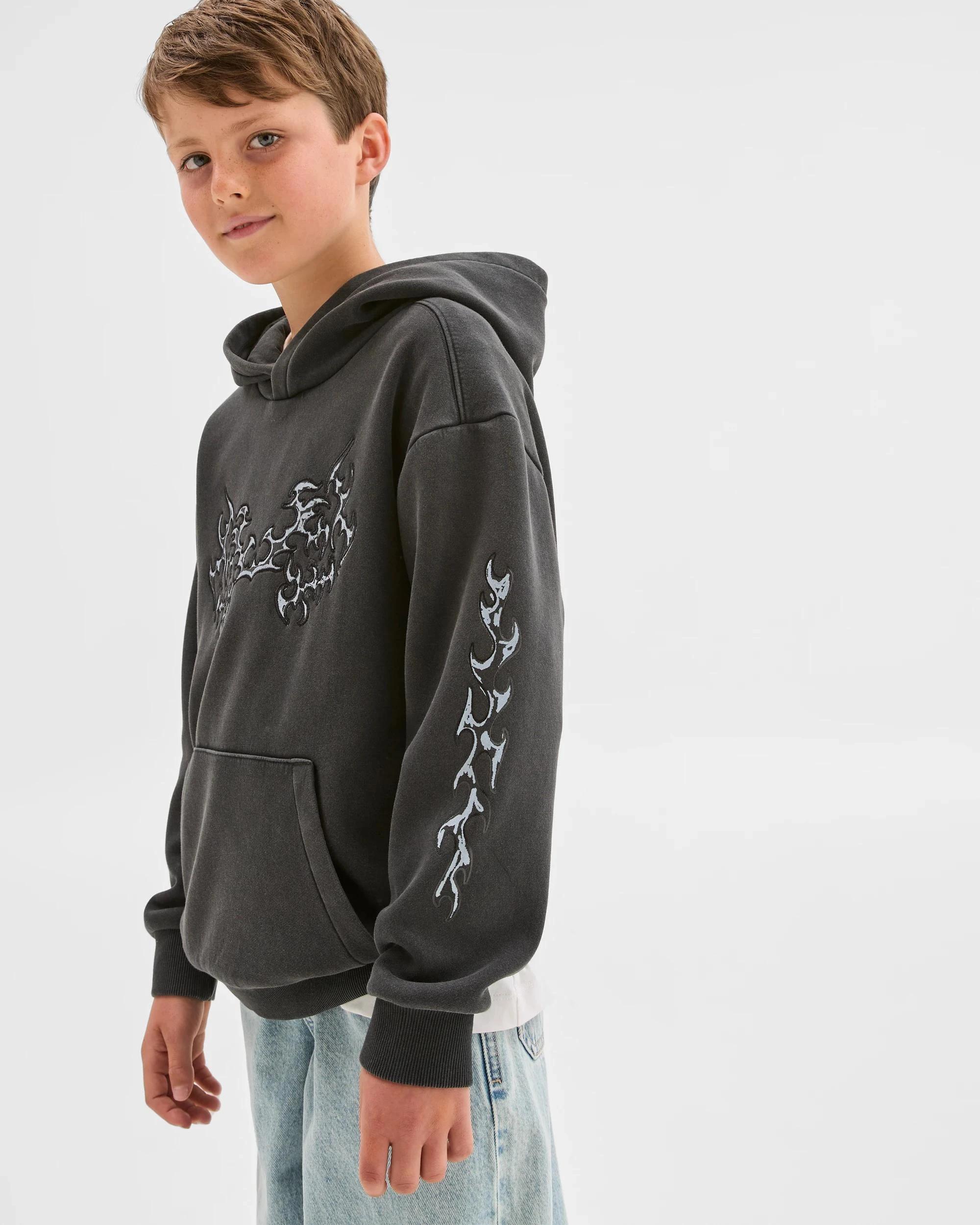 4 Target Kids Long Sleeve Sweat Popover Heavyweight Hoodie BLACK, 4 of 7