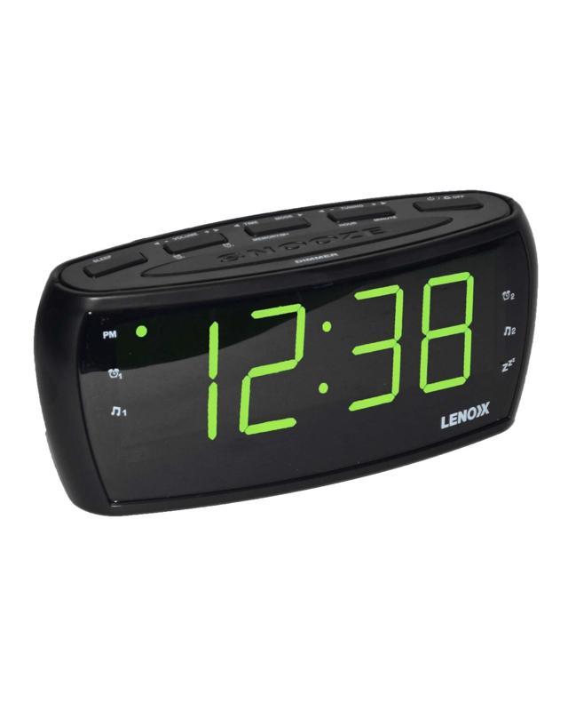 Lenoxx Large Number Alarm Clock & AM/FM Radio, Bold Green LED Time Sc