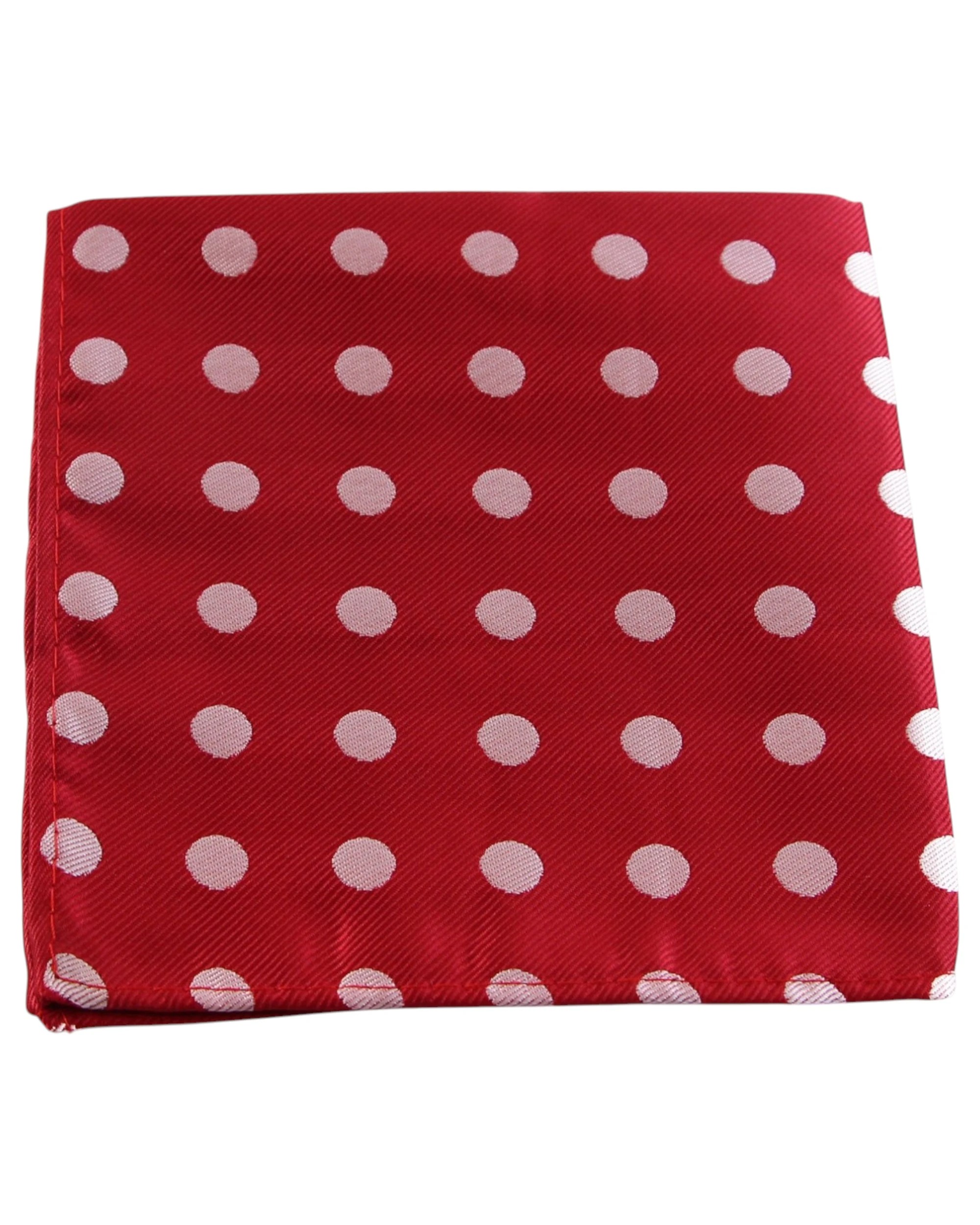 1 Zasel Mens Red & Silver Large Polka Dot Silk Pocket Square - Multi, 1 of 3