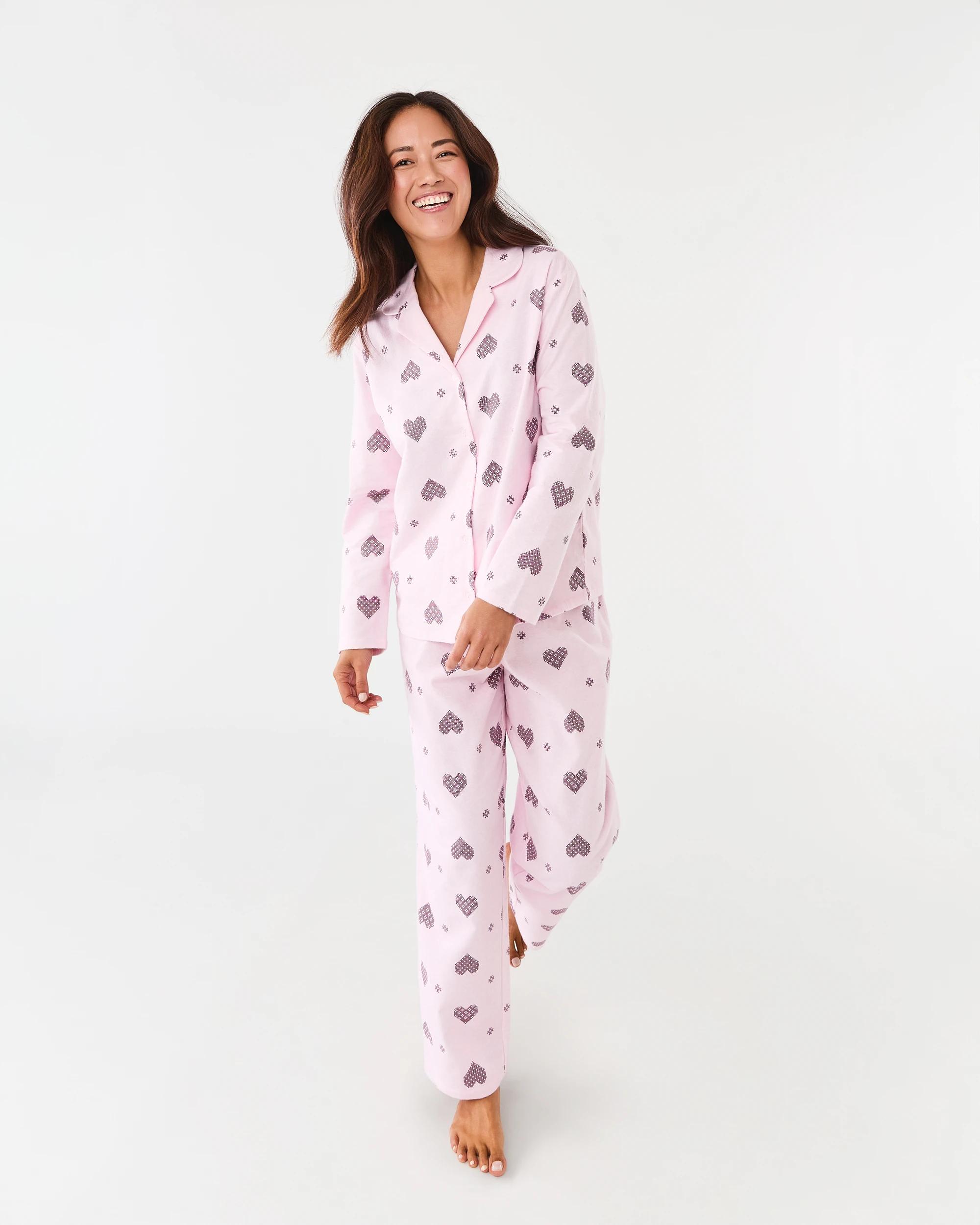 1 Cotton Print Flannel Pyjama Set Stitch Hrt, 1 of 7