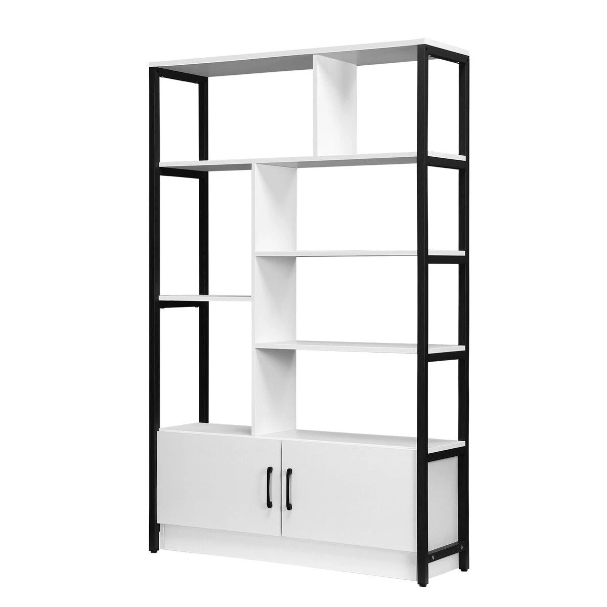 1 LUXSUITE 5 Tier Display Shelf Bookshelf Storage Cabinet Rack with 2 Lockable Doors, 1 of 9