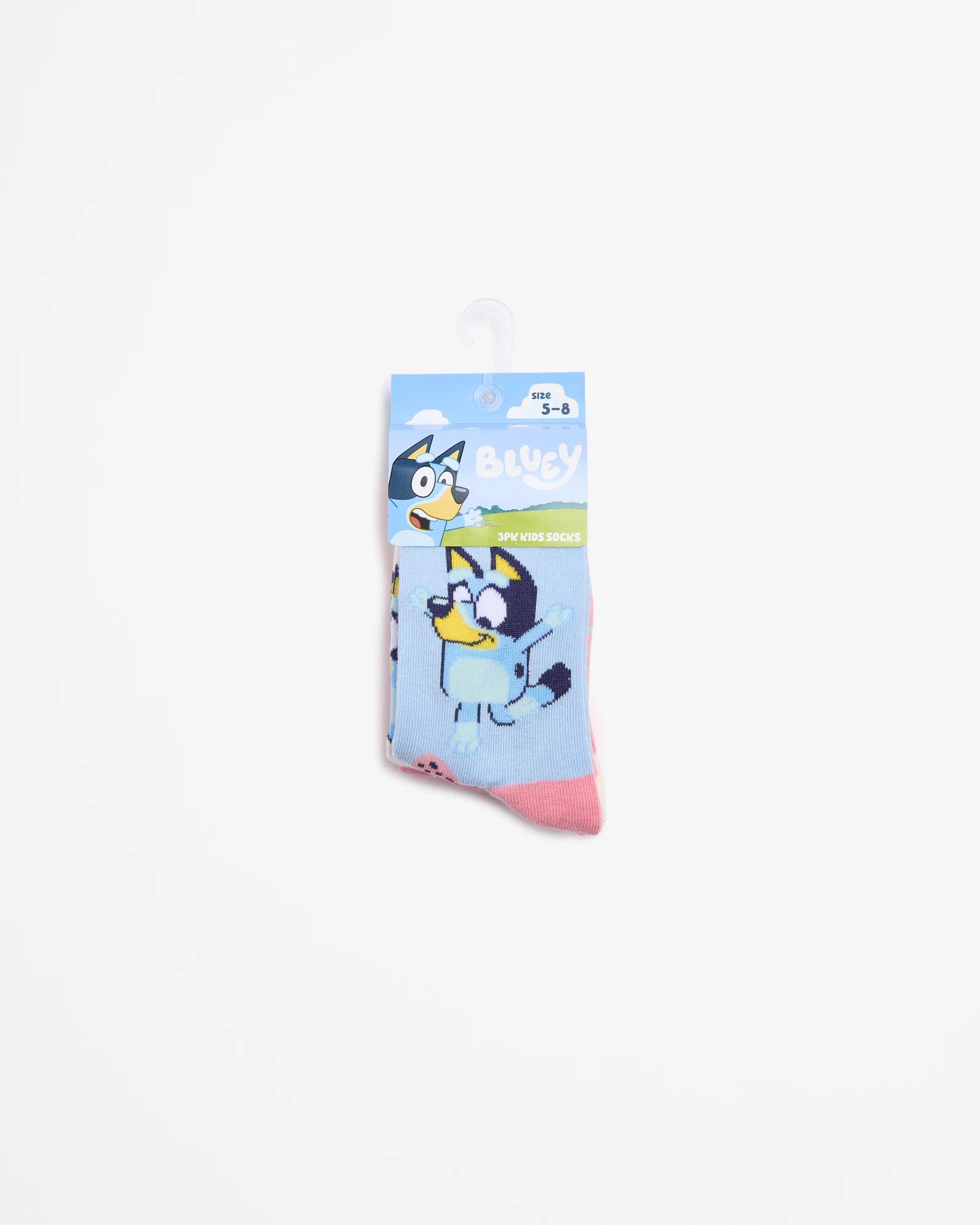 3 Bluey Strawberry Crew Socks 3 Pack - Pink, Kids Size 5-8, Cotton Blend PINK, 3 of 3