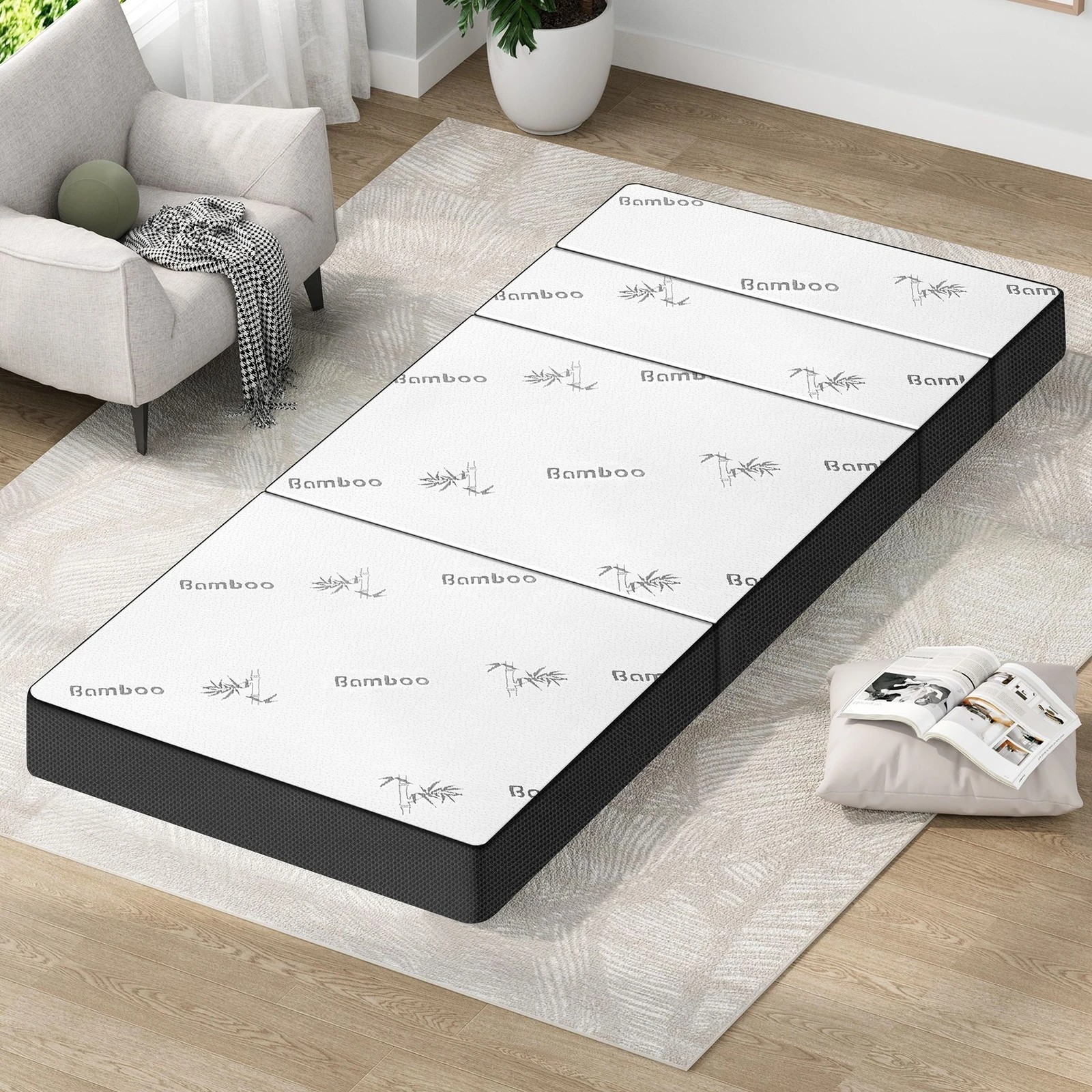 3 Starry Eucalypt Foldable Mattress Folding Foam Portable Mesh Bamboo 90X200CM - White, 3 of 4