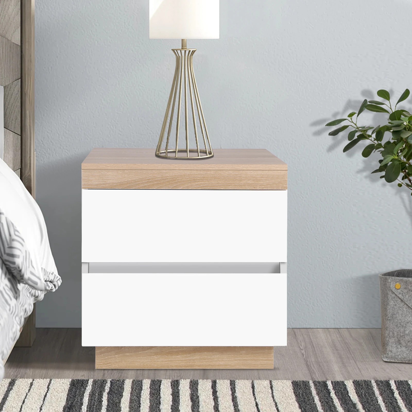9 Alfordson Bedside Table Nightstand Storage Side End Cabinet Drawers Wood - White, 9 of 10