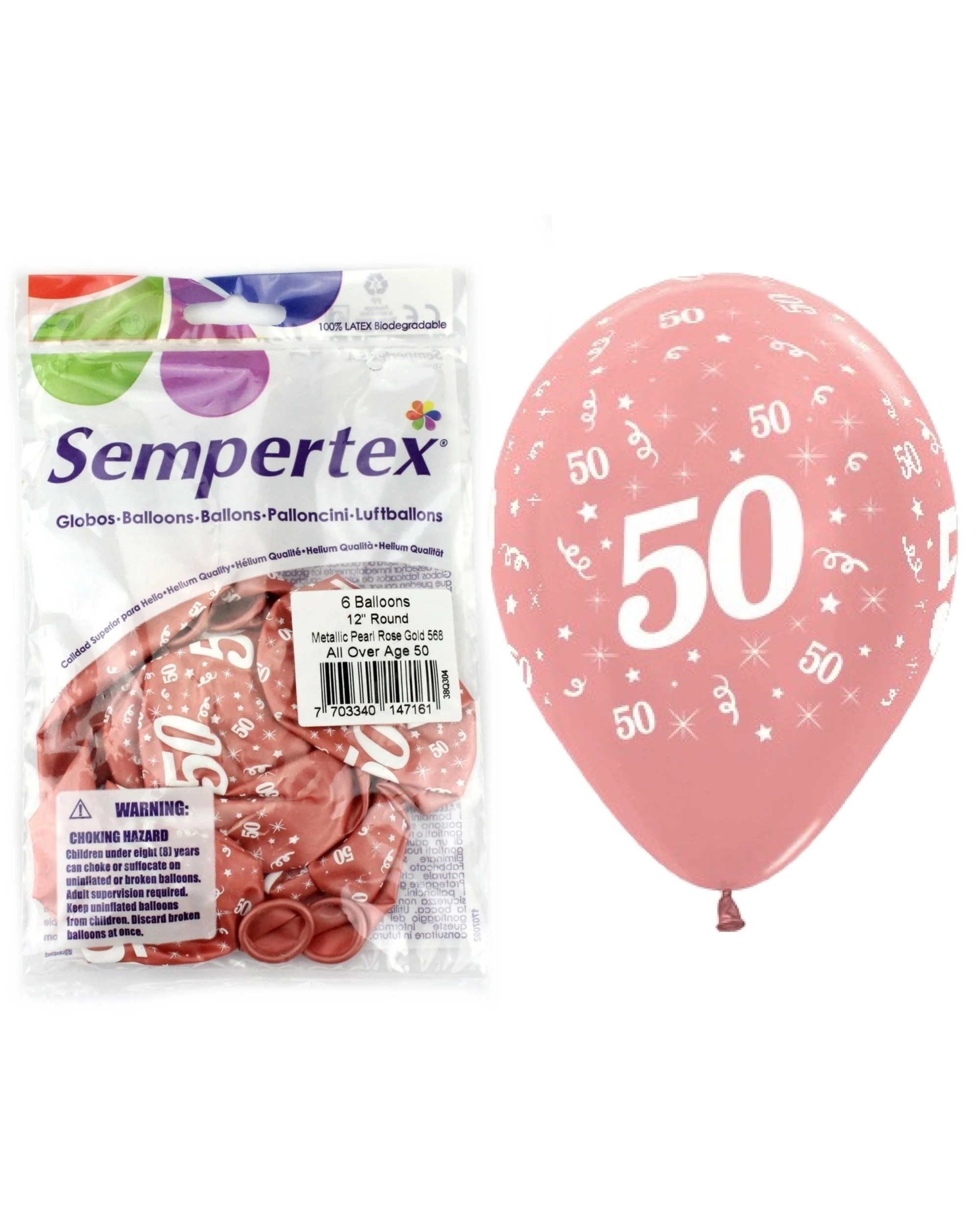 2 Sempertex All Over 50th Birthday Rose Balloons Pack of 6 - Gold, 2 of 2