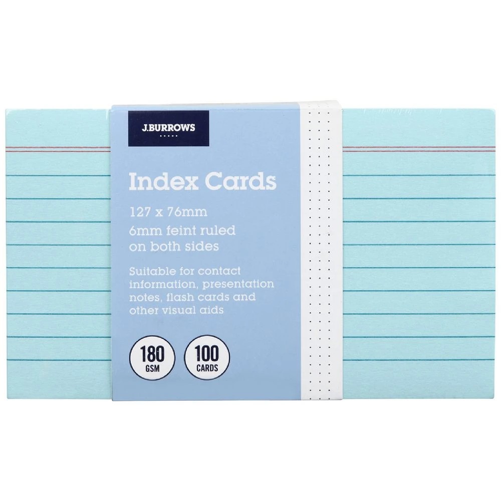 1 J.Burrows Index Cards Ruled 127 x 76mm Blue 100 Pack, 1 of 1