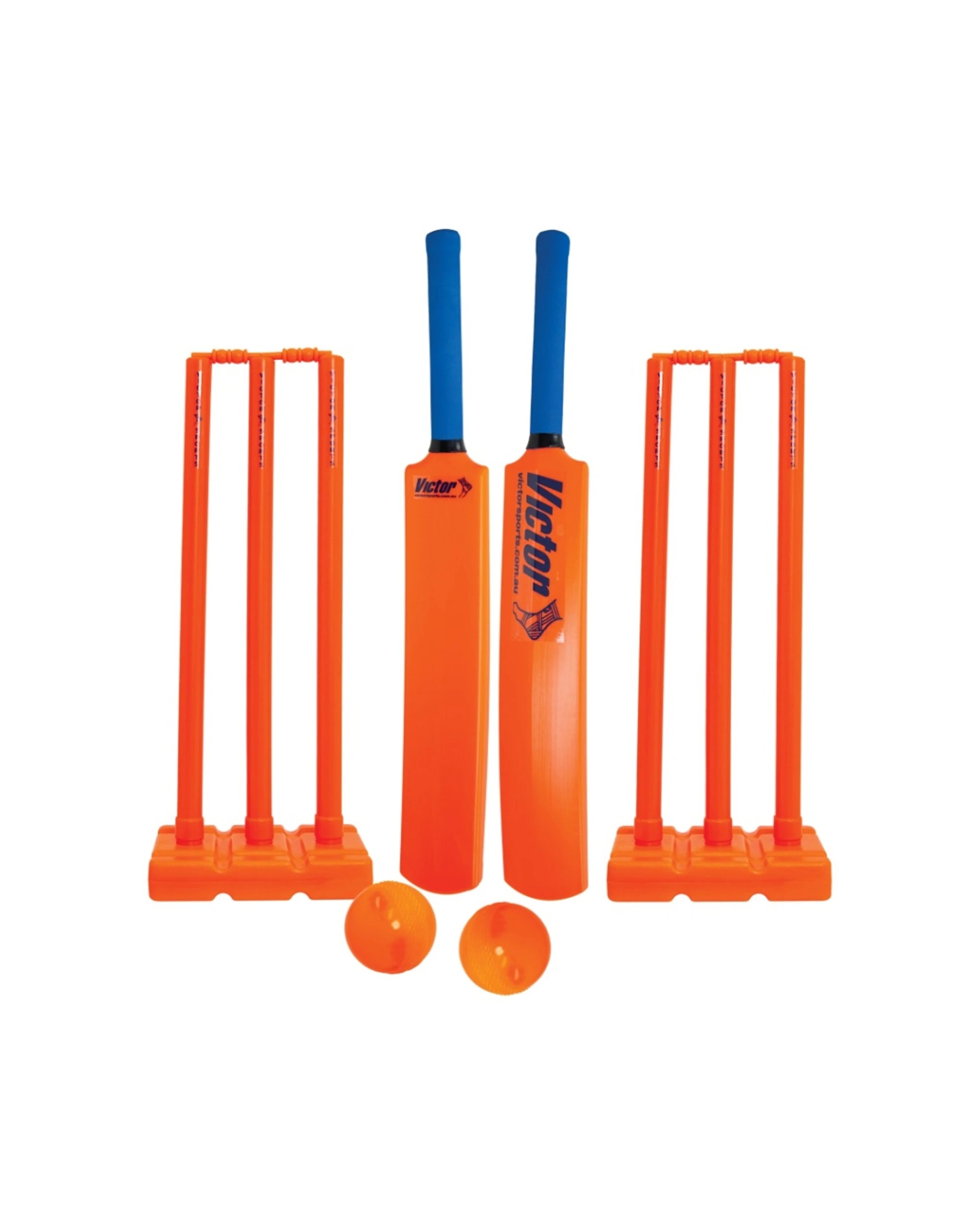 2 Victor Cricket Plastic Set With Carry Bag Bats Balls Stumps Size 4 - Orange, 2 of 3