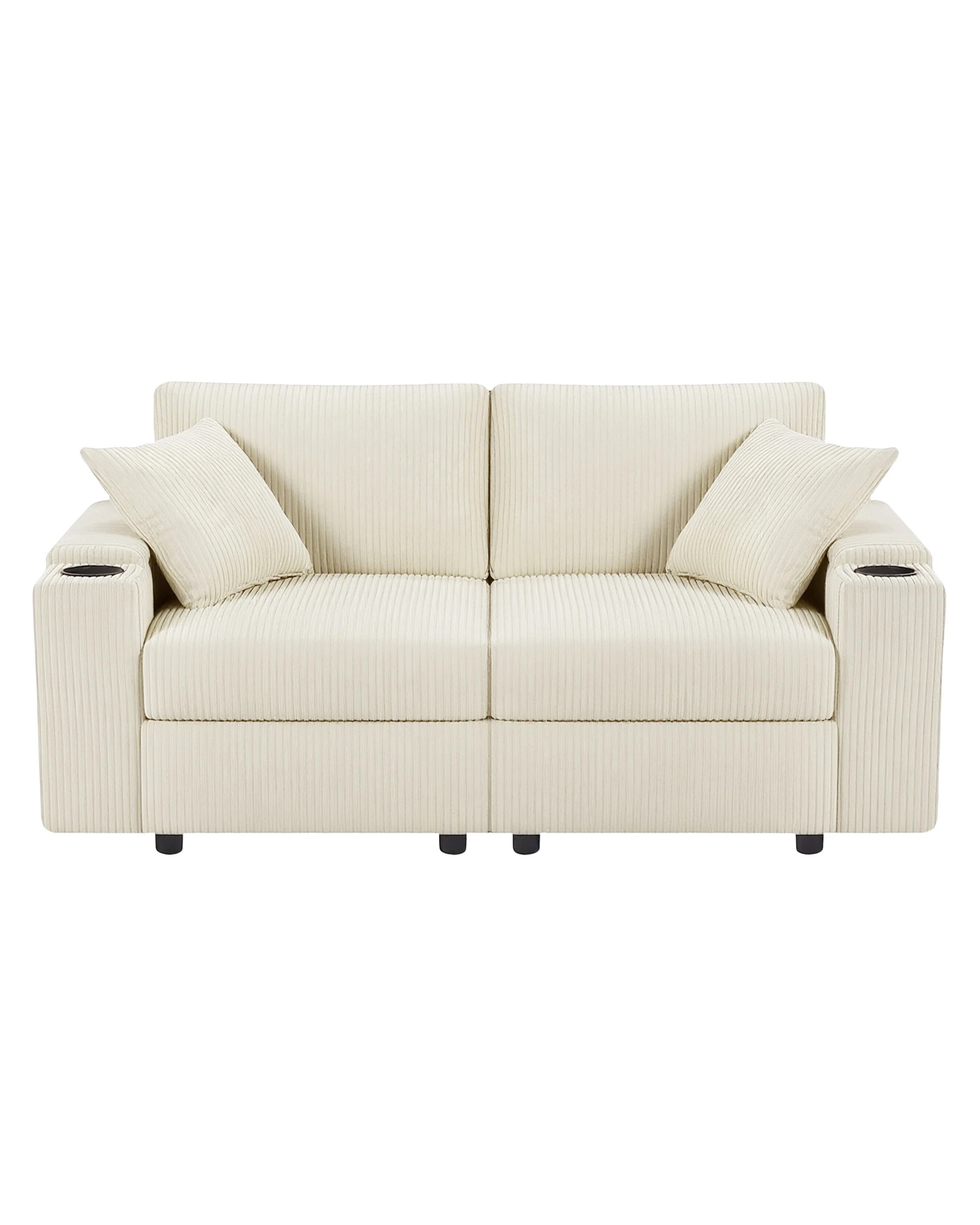 4 Advwin 182cm 2 Seater Sofa Corduroy Modular Lounge Couch w/ Storage Armrests & Cup Holder, 4 of 9