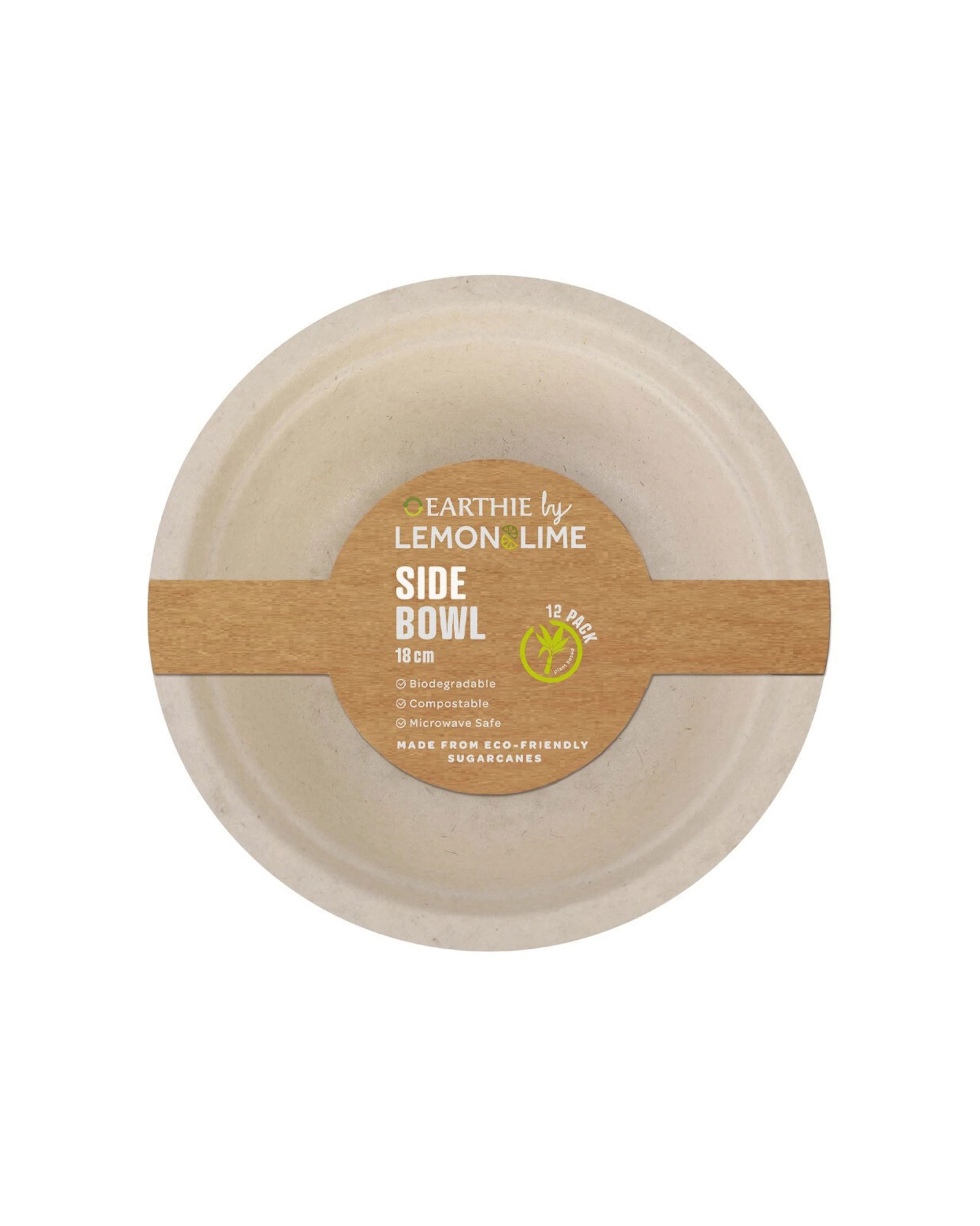 1 12pc Lemon & Lime Eco/biodegradable/compostable Disposable 18cm Side Bowl - Natural, 1 of 3