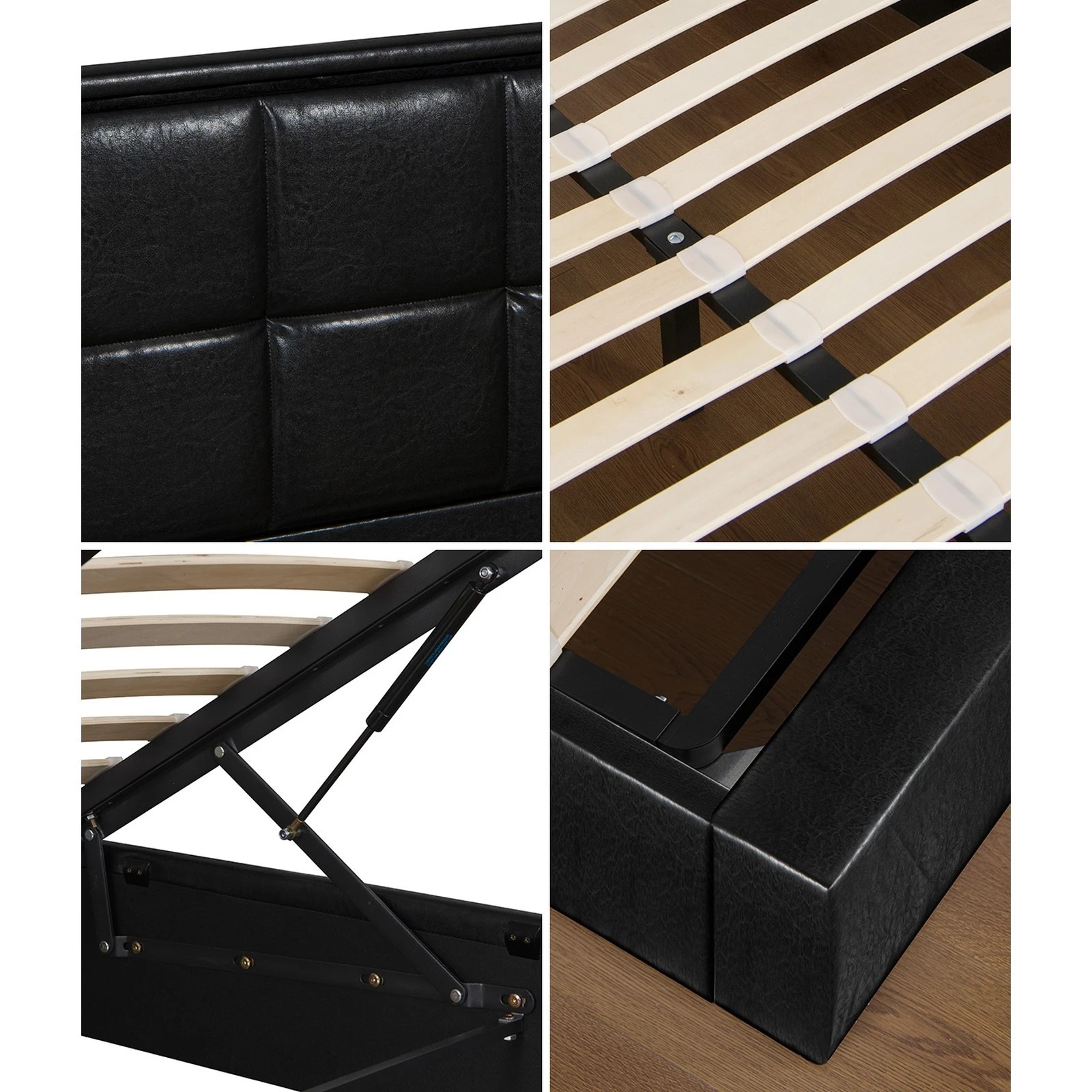 5 Oikiture Bed Frame King Single Size RGB LED Gas Lift Storage Base Leather - Black, 5 of 9