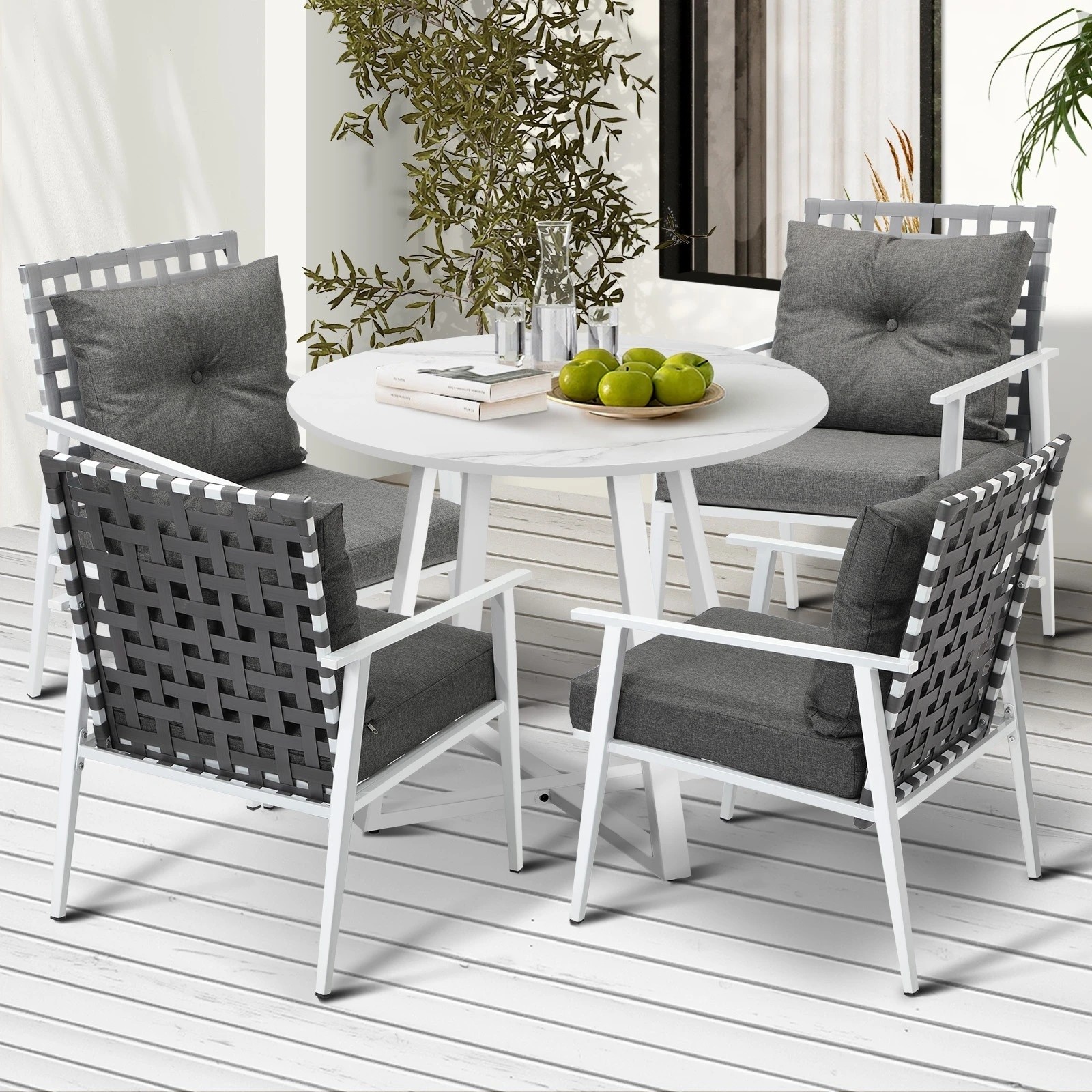 3 Livsip Outdoor Dining Set Patio Furniture Setting 5PCS Round Table Rattan Chair - Multi, 3 of 9