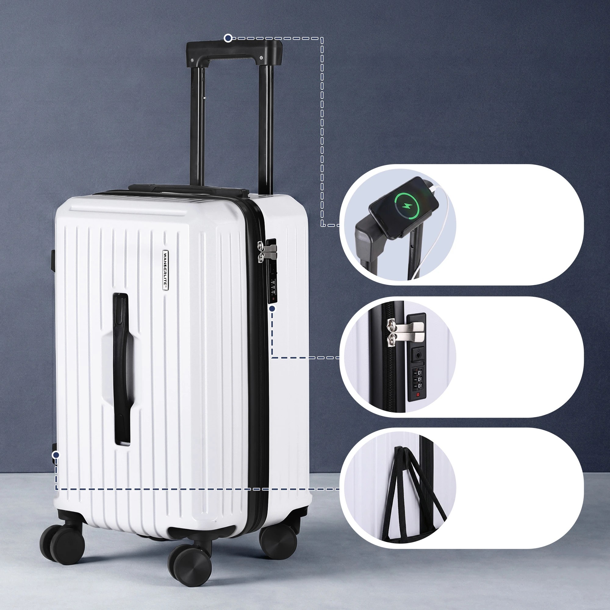 4 Wanderlite 2pcs Trunk Luggage Suitcase Travel Carry On TSA Lock 12" 20" - White, 4 of 8