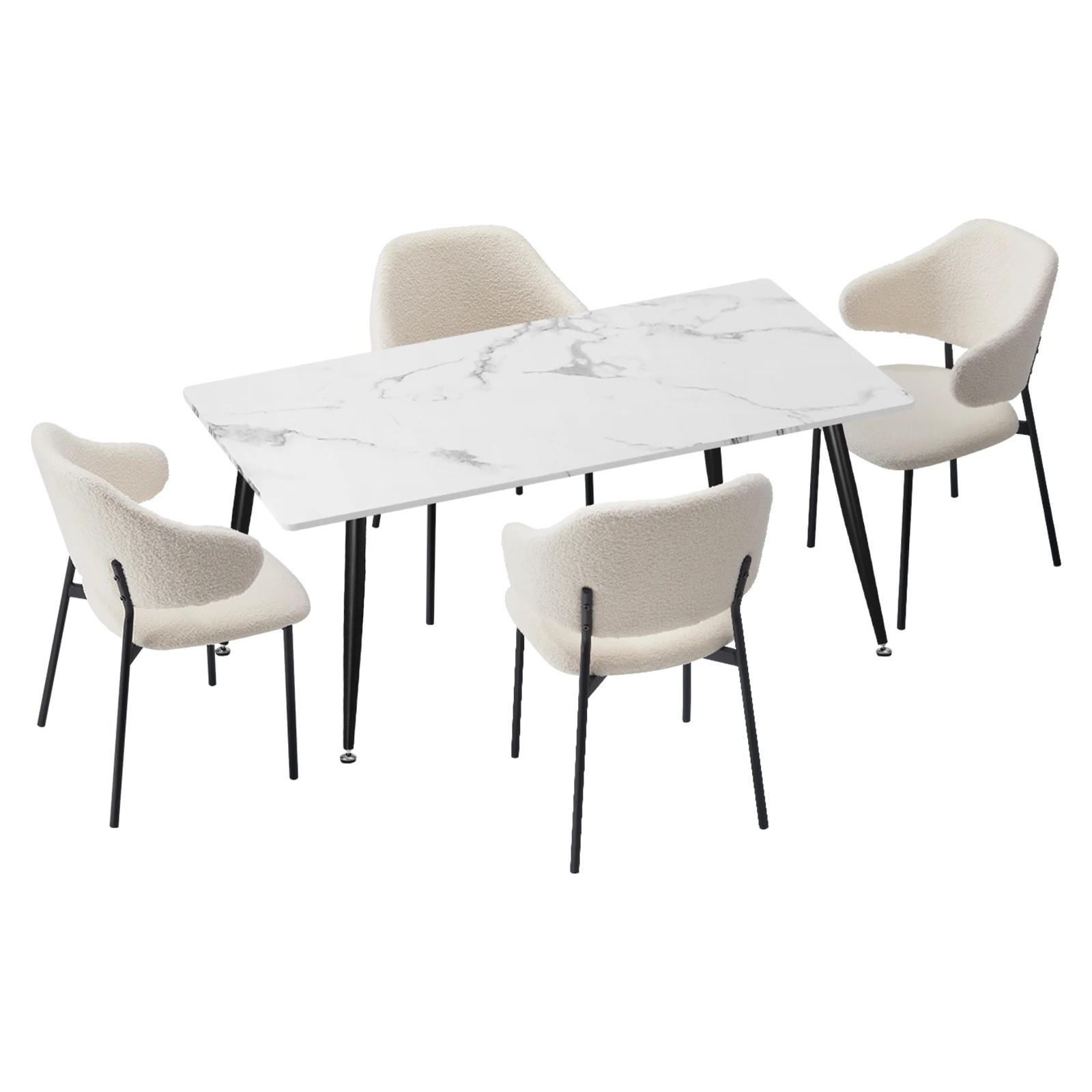 1 Oikiture 120cm Rectangle Dining Table with 4PCS Dining Chairs Sherpa - Multi, 1 of 9