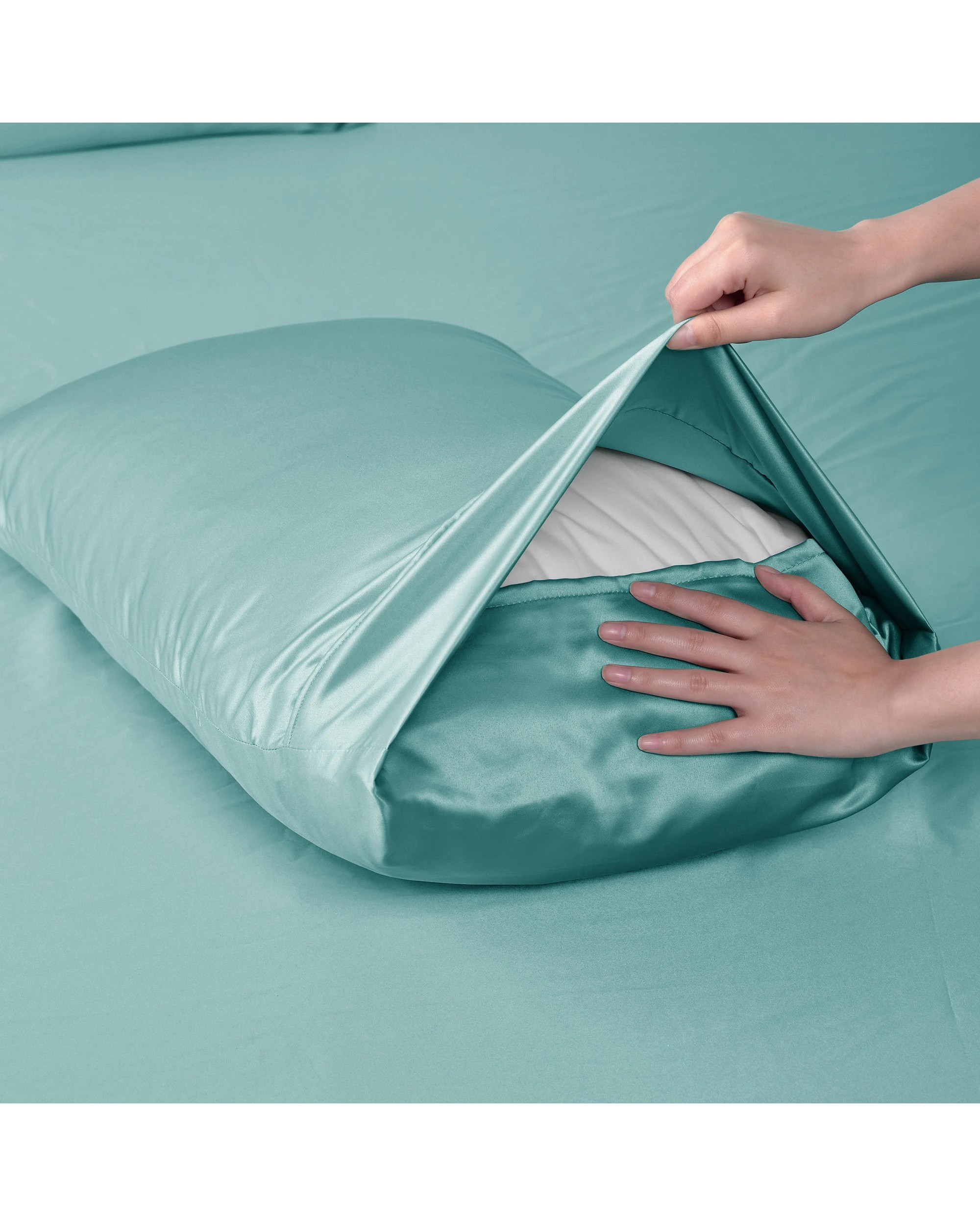 6 Dreamaker Matte Satin Quilt Cover Set - Single Bed - Duckegg, 6 of 7