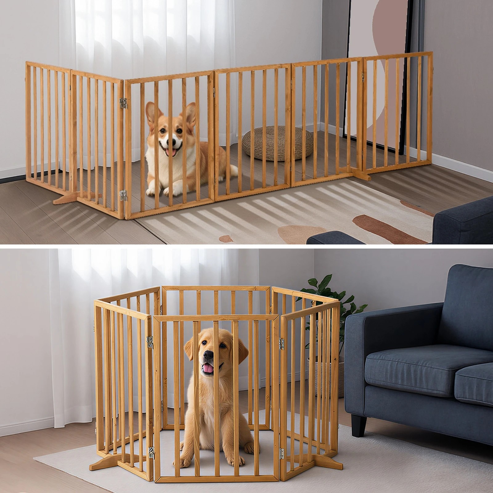 7 Alopet Wooden Pet Gate Dog Fence Playpen Safety Stair Barrier 6 Panels - Natural, 7 of 10