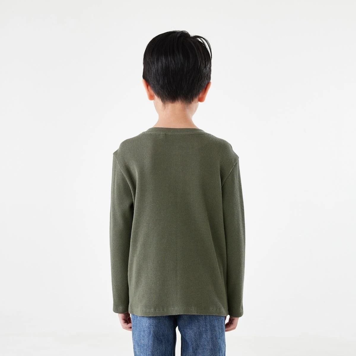2 Waffle Henley Long Sleeve T-shirt Army, 2 of 8