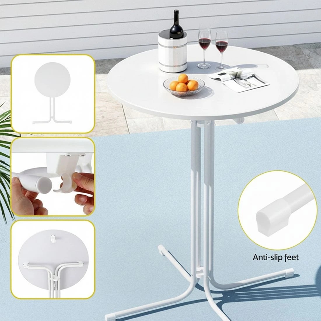 5 Gardeon Outdoor Bar Table Round Folding Desk Top 109cm Patio Furniture - White, 5 of 7