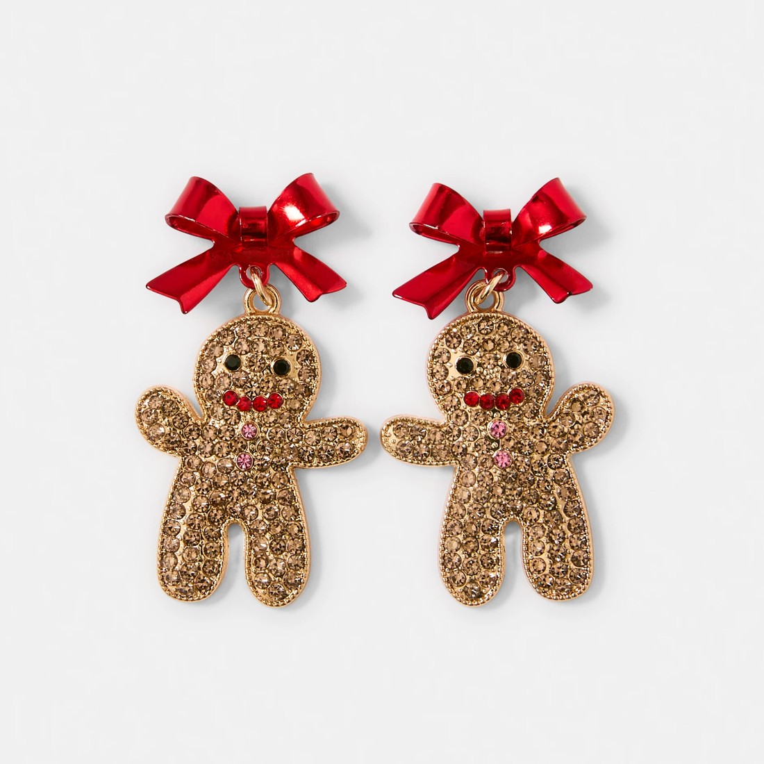 1 Christmas Gingerbread Earrings - Gold Tone and Red, 1 of 5