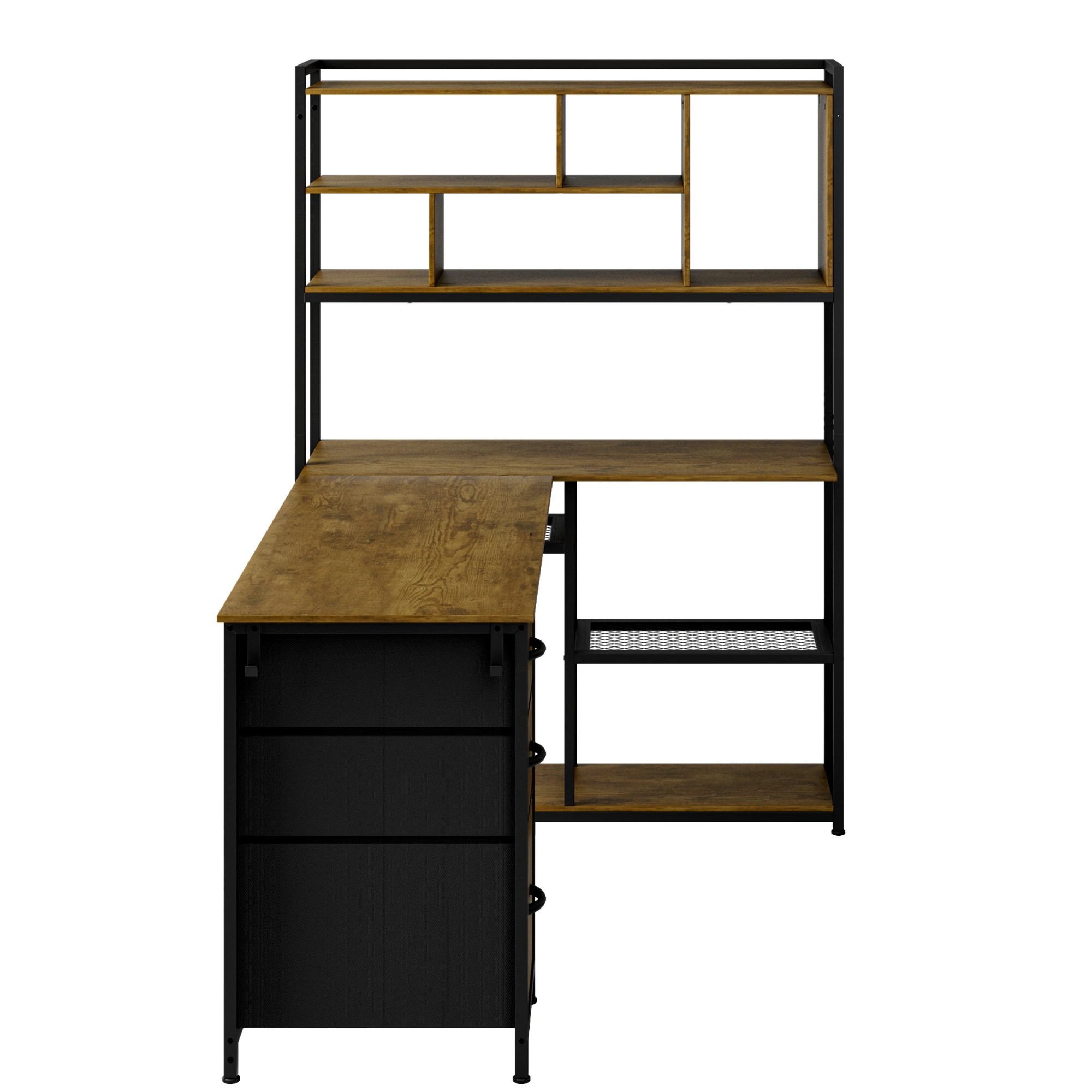 8 Advwin L Shaped Gaming Desk With Led Lights Reversible 148cm Computer Desk With 3 Drawers And Bookshelf Walnut, 8 of 9