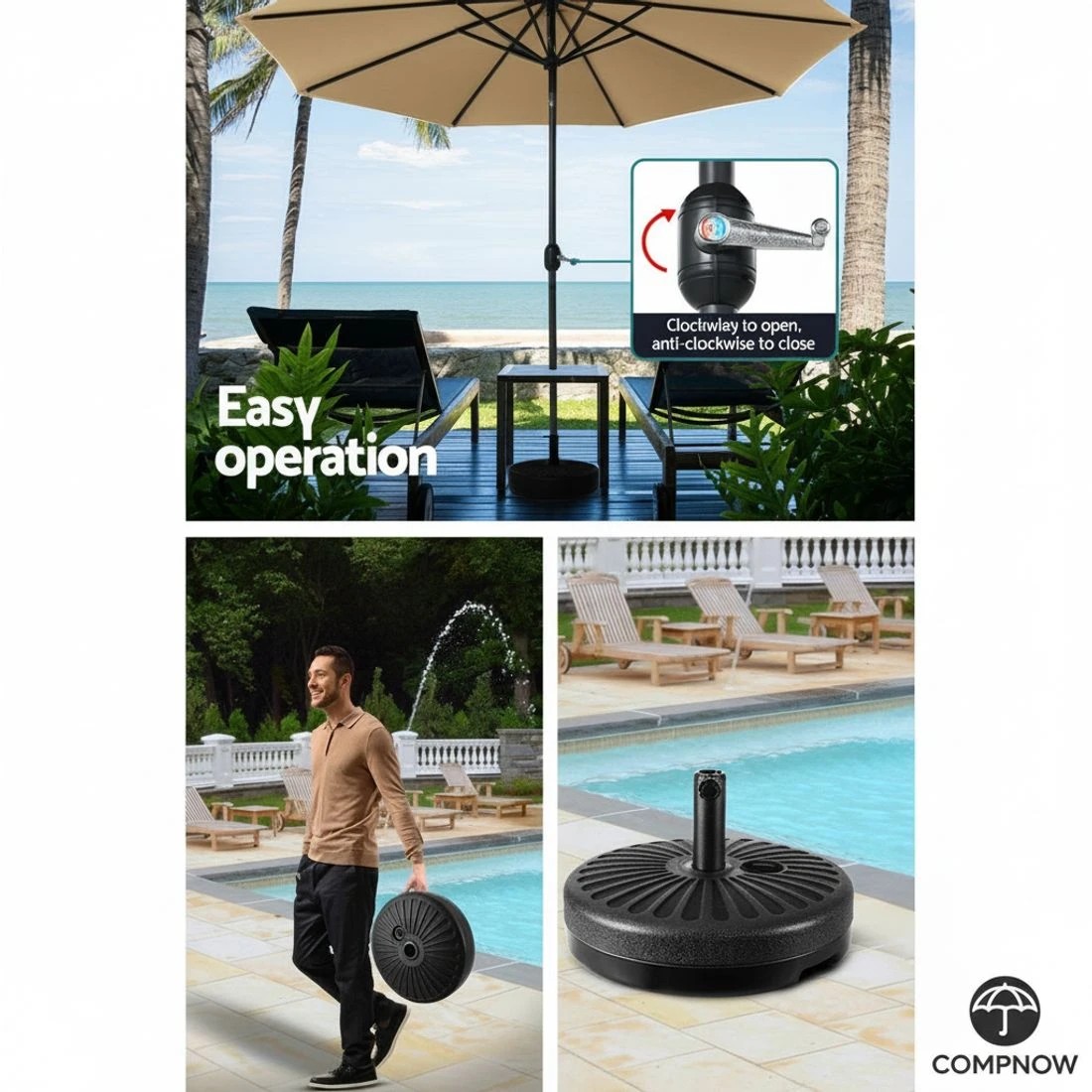 5 Instahut 3m Outdoor Umbrella w/Base Pole Tilt Beach Garden Patio Beige - White, 5 of 6