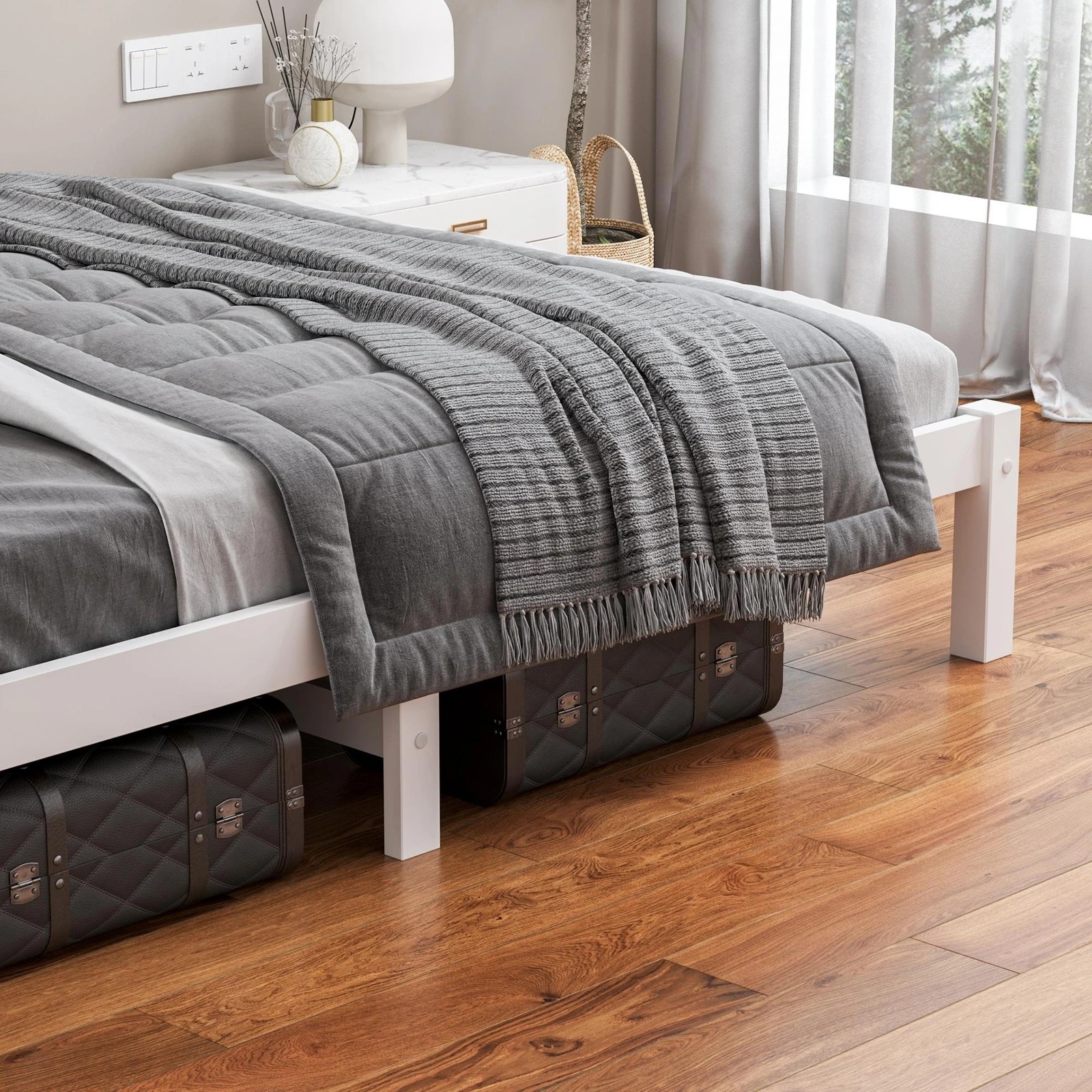 7 Alfordson Bed Frame Wooden Timber King Size Mattress Base Platform Fenella - White, 7 of 10