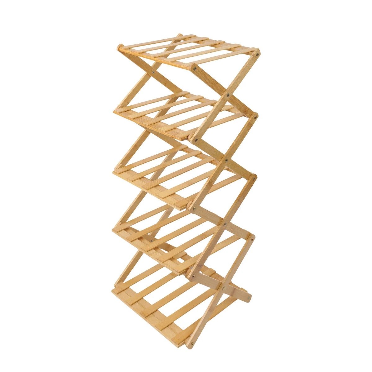 2 AUSWAY Folding Shoe Rack Storage Shelf Collapsible Organiser Bamboo, 2 of 5