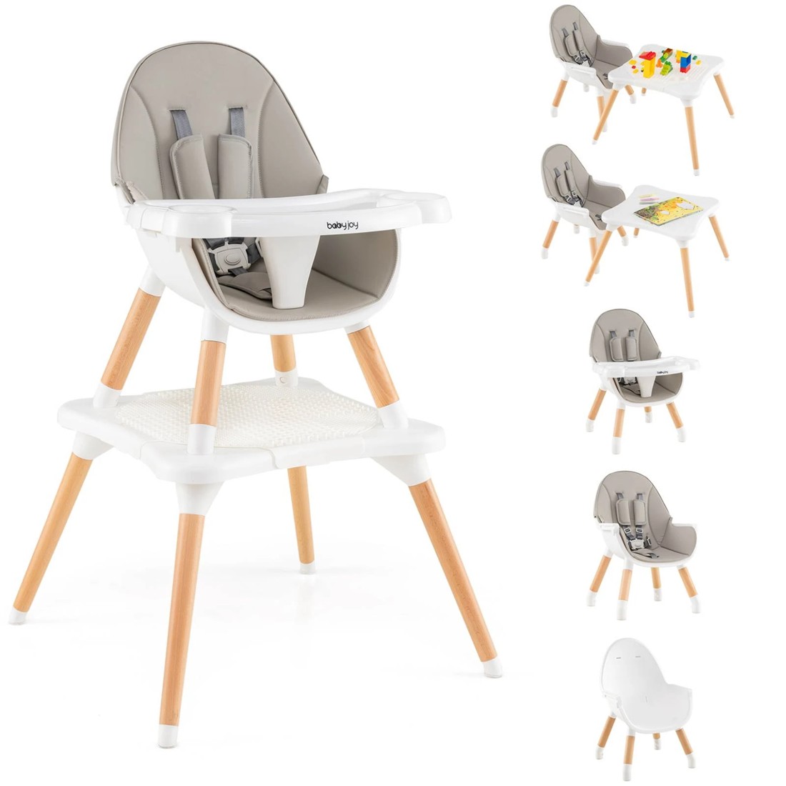 1 Costway 6-in-1 Wooden Baby High Chair Grey, 1 of 2