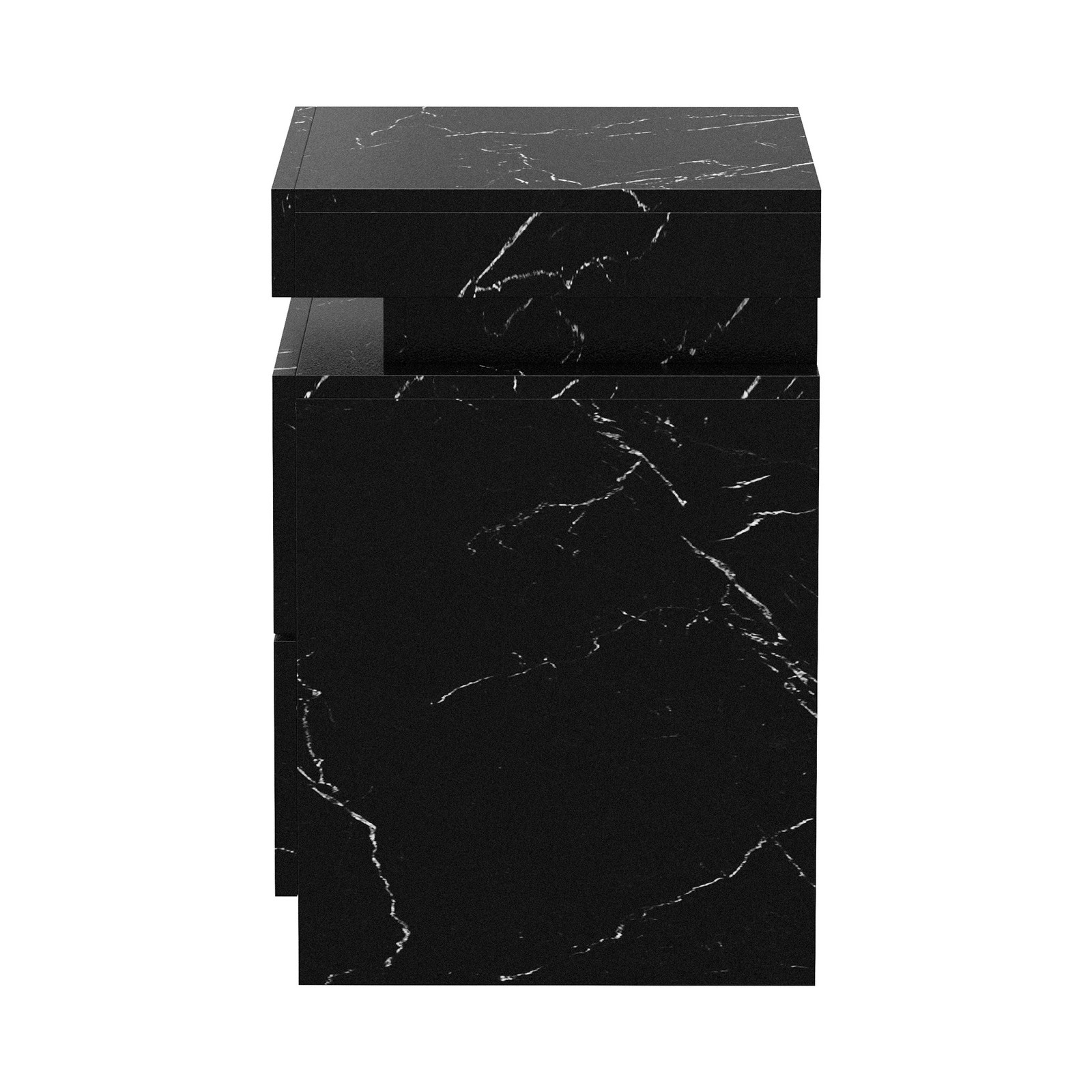6 Oikiture 2x Bedside Table 2 Drawers LED Nightstand Marble Effect - Black, 6 of 7
