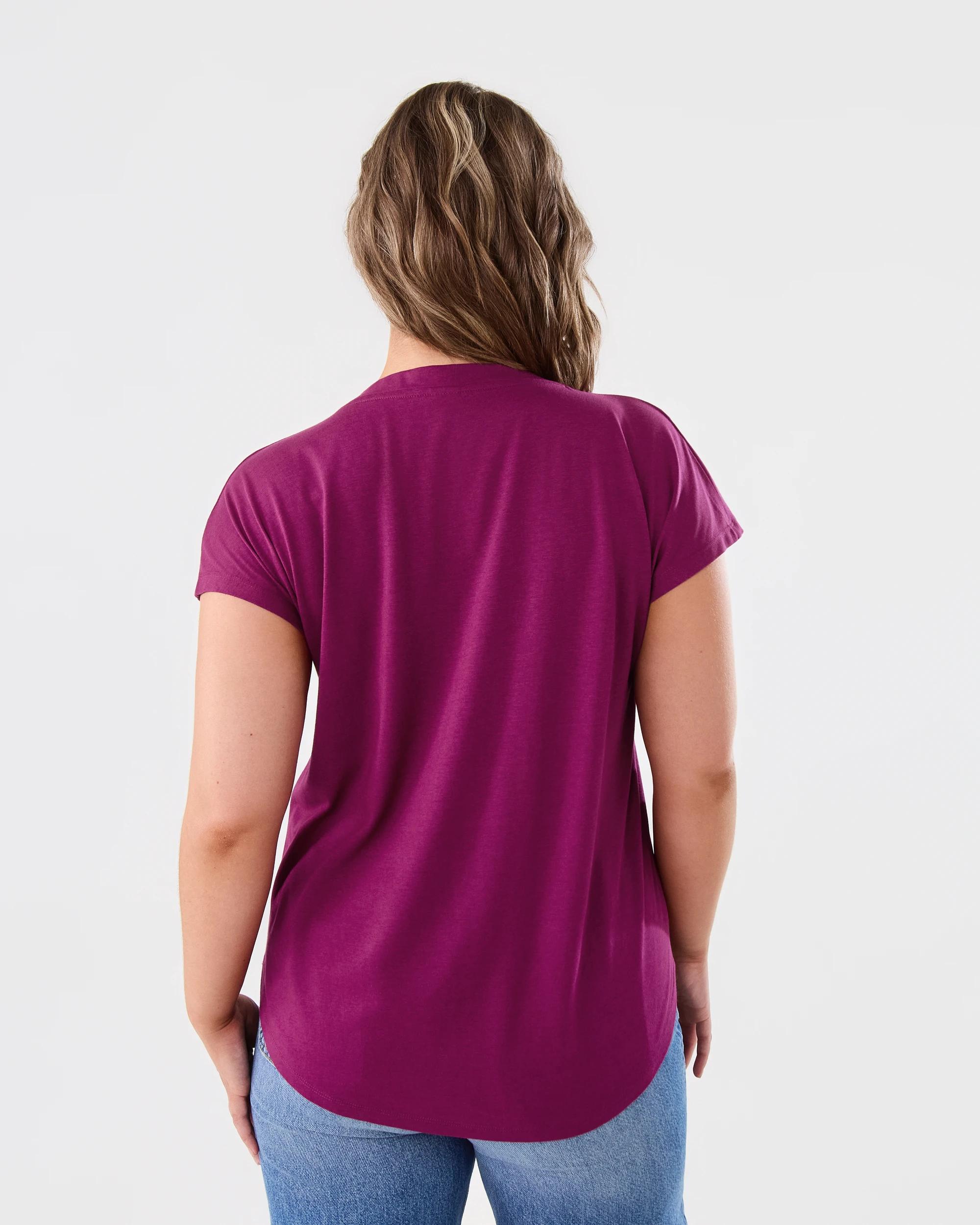 3 Short Extended Sleeve V-Neck T-shirt Fuscia, 3 of 6