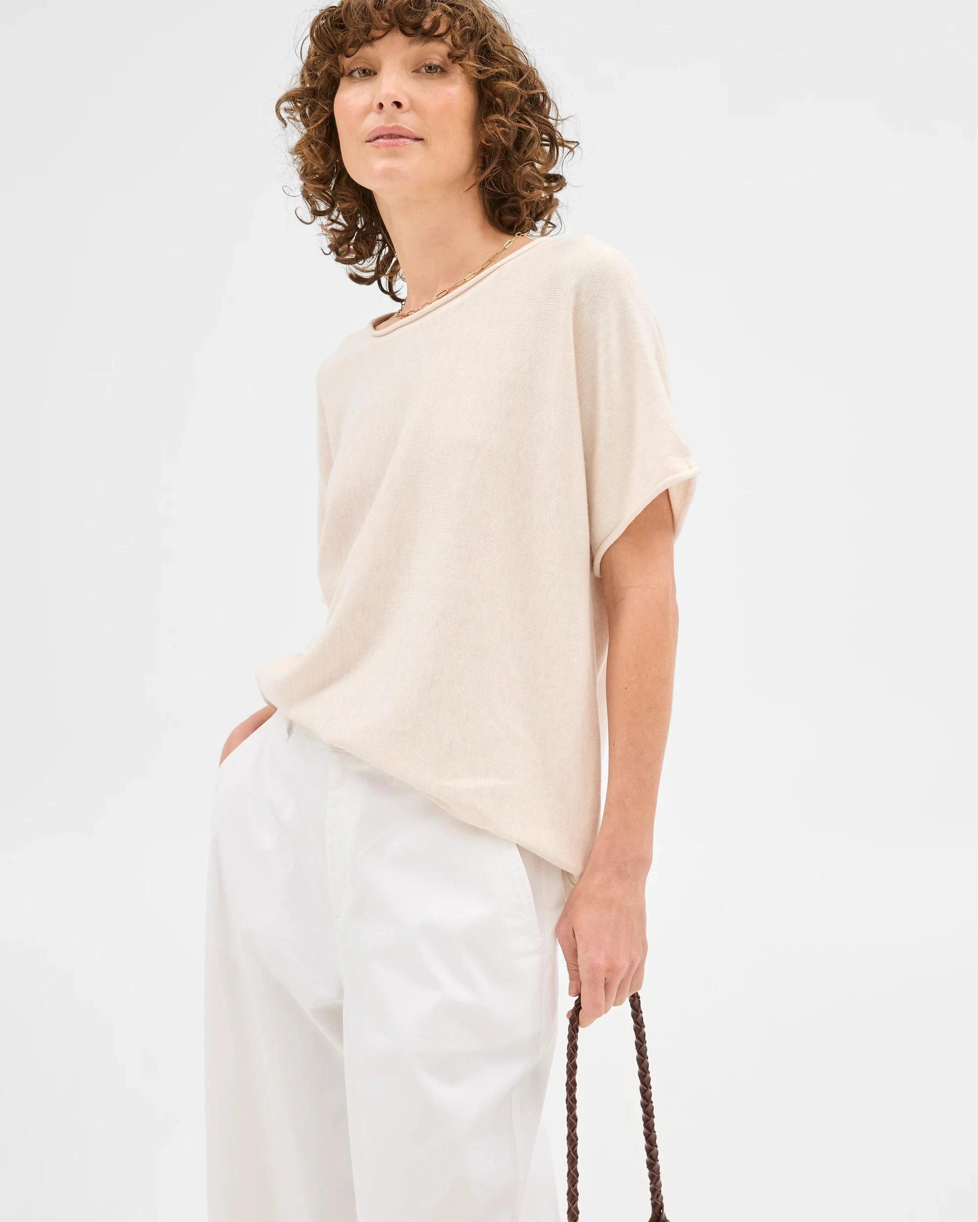 2 Target Australian Cotton Blend Rolled Knit T-Shirt OATMEAL MARLE, 2 of 6