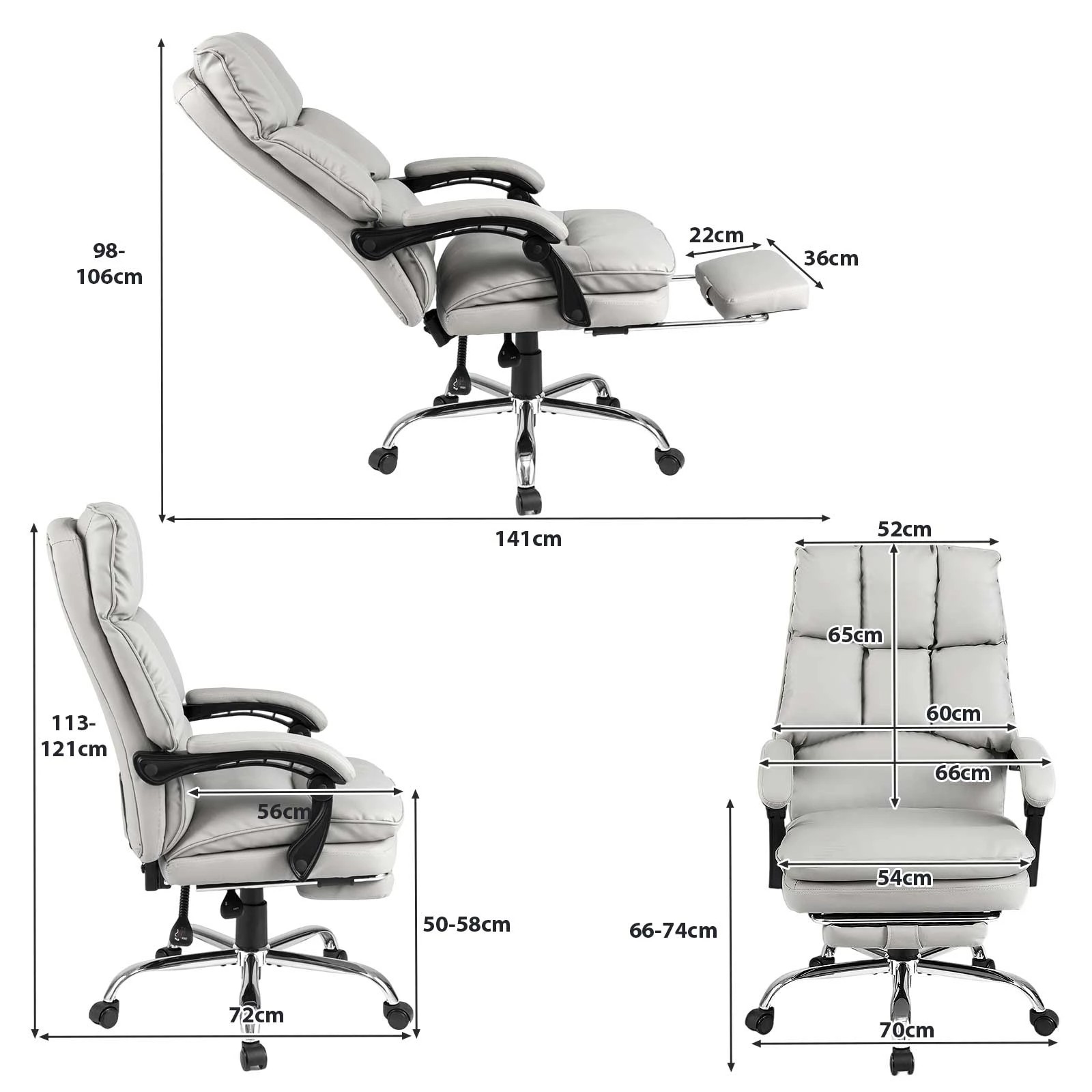 4 Costway Home Office Chair Reclining Gaming Swivel Task Chair Adjustable Computer Armchair Recliner, 4 of 4