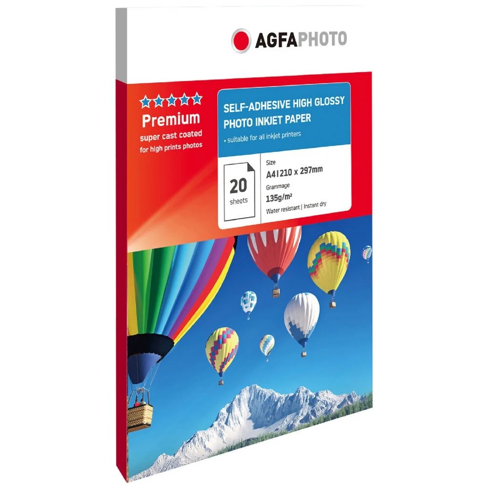 1 AGFA A4 Glossy Self-Adhesive Photo Paper 135gsm 20 Pack, 1 of 1
