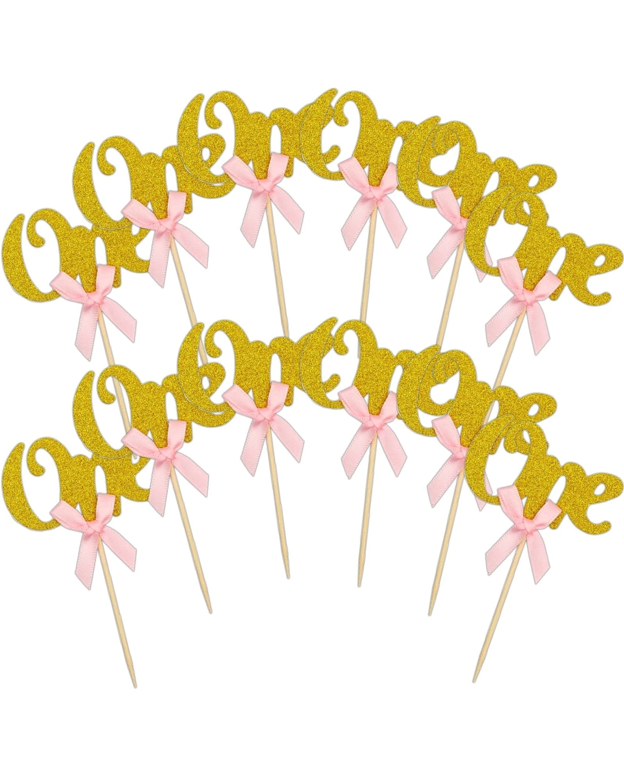 2 Party Maker Girls 1st Birthday One Gold Glitter Cupcake Picks Pack of 10 - Gold, 2 of 3