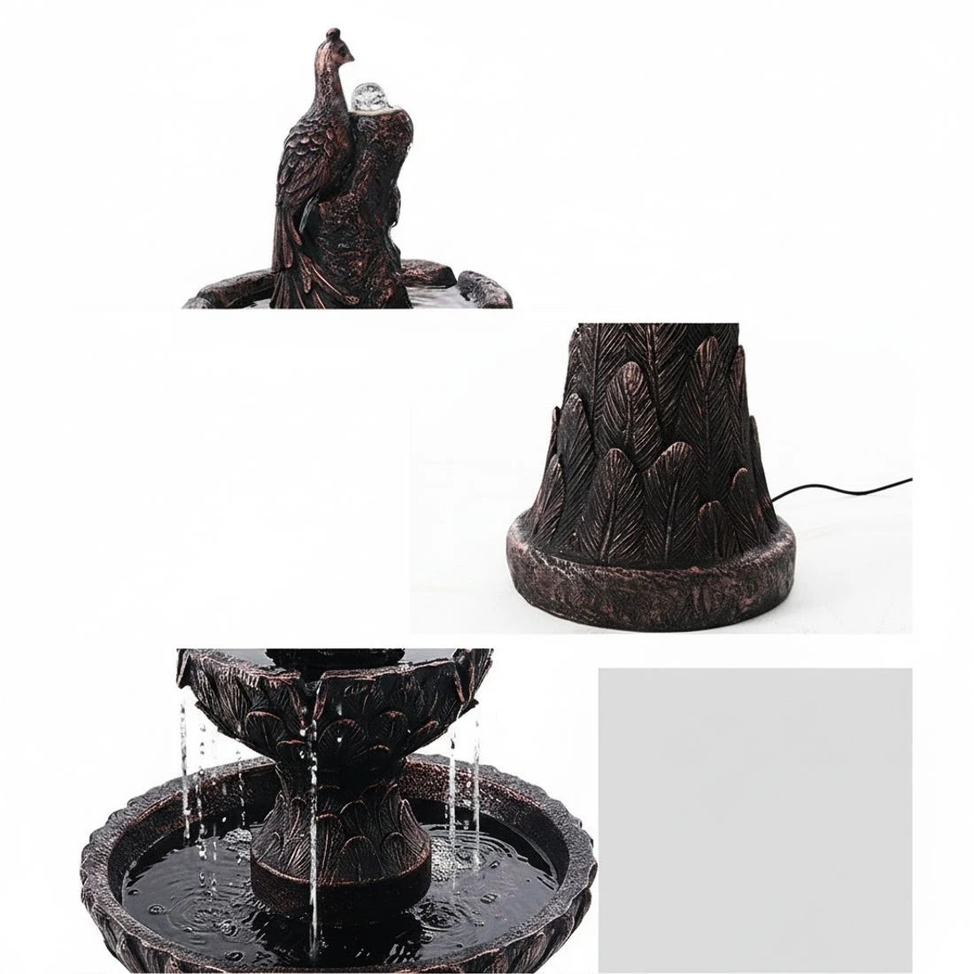 8 Gardeon Solar Water Feature Tier Fountain with Pump Kit Bird Bath 106CM Peacock - Black, 8 of 9