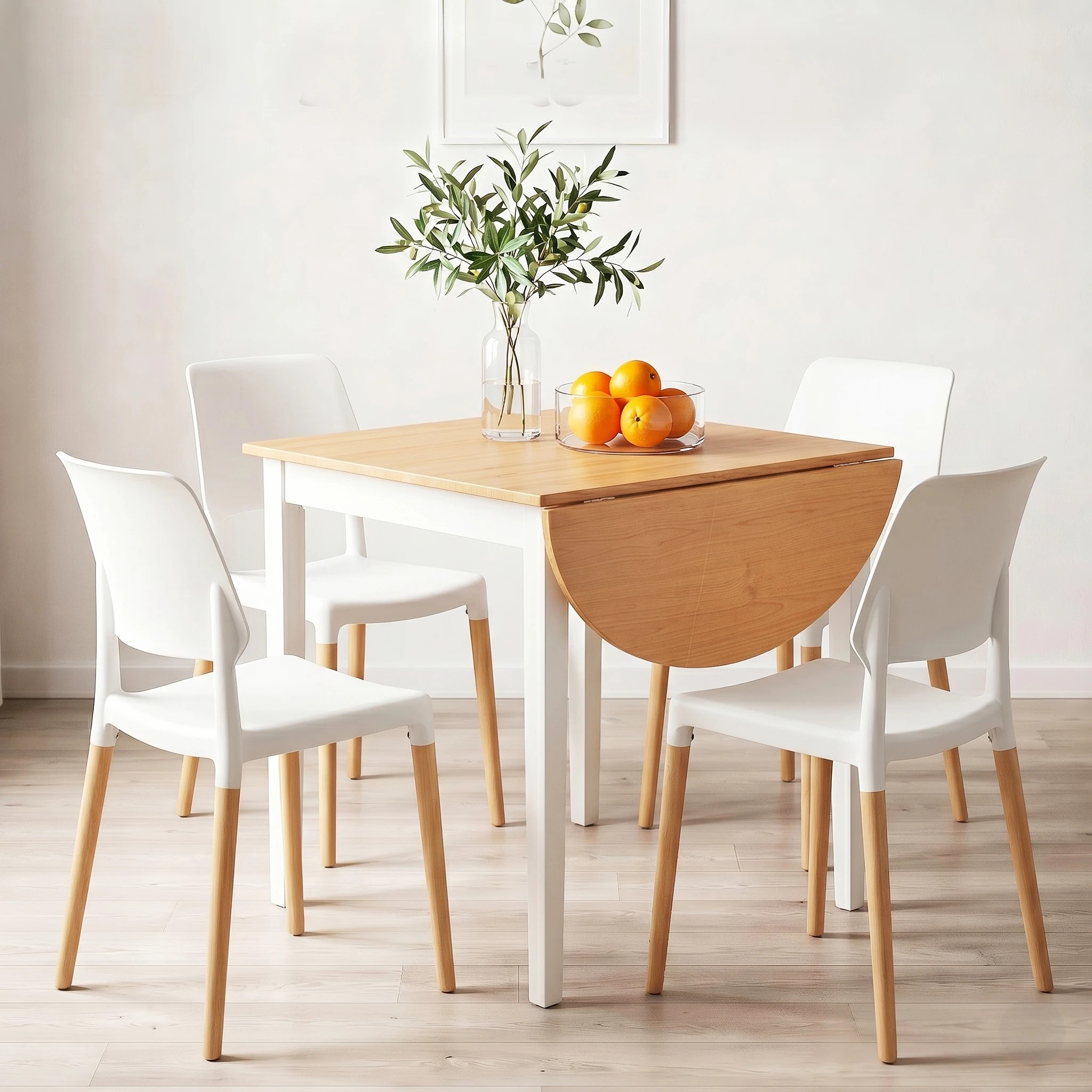 4 Artiss Drop-Leaf Dining Table and Chairs Set 5PCS White Wooden 4 Seater - White, 4 of 10