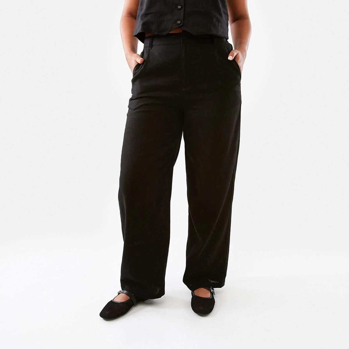 1 Smart Linen Blend Pants Black, 1 of 6