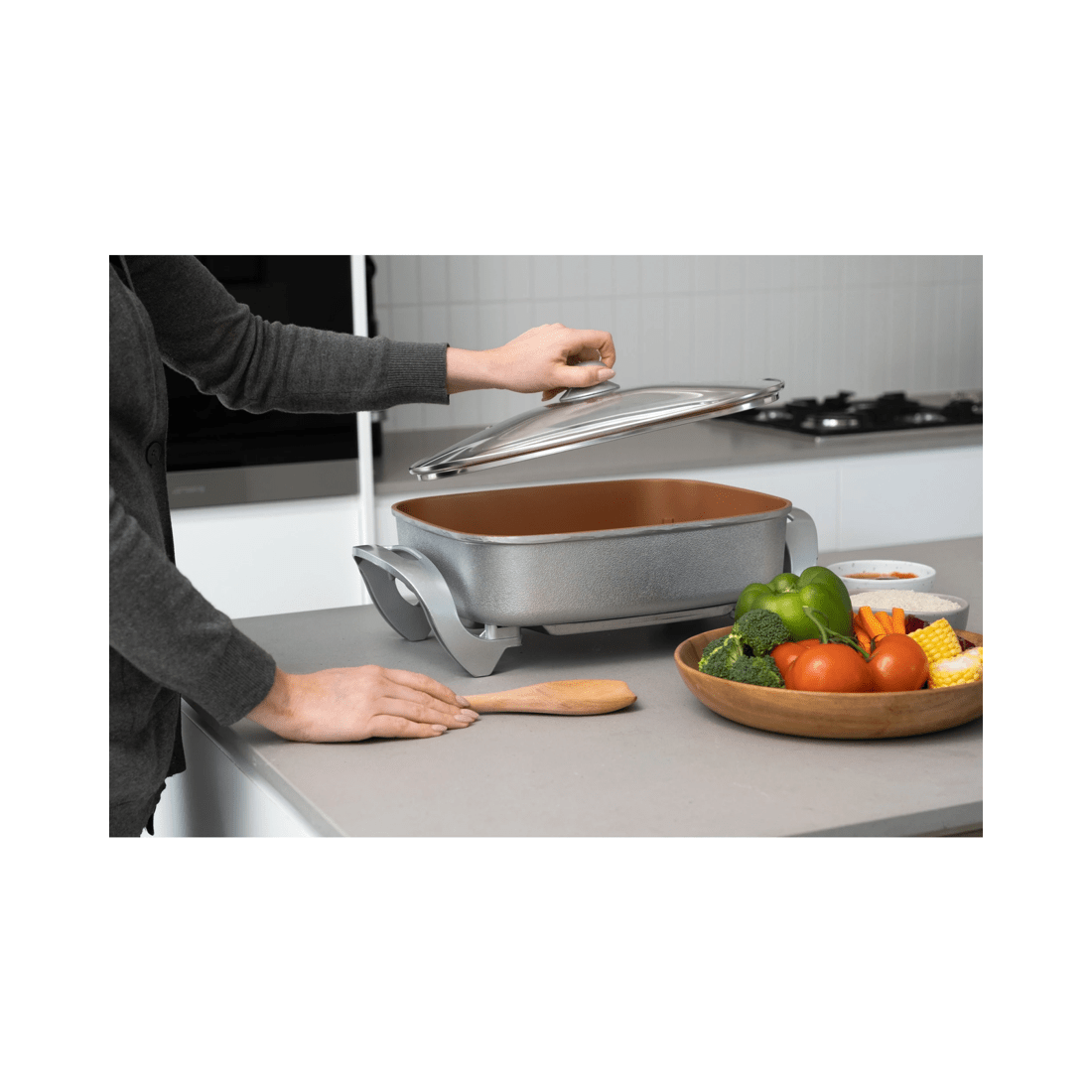 7 Healthy Choice Electric Fry Pan 7.9l 38cm Non-stick 1500w Frying Cookware Copper
 - White, 7 of 7