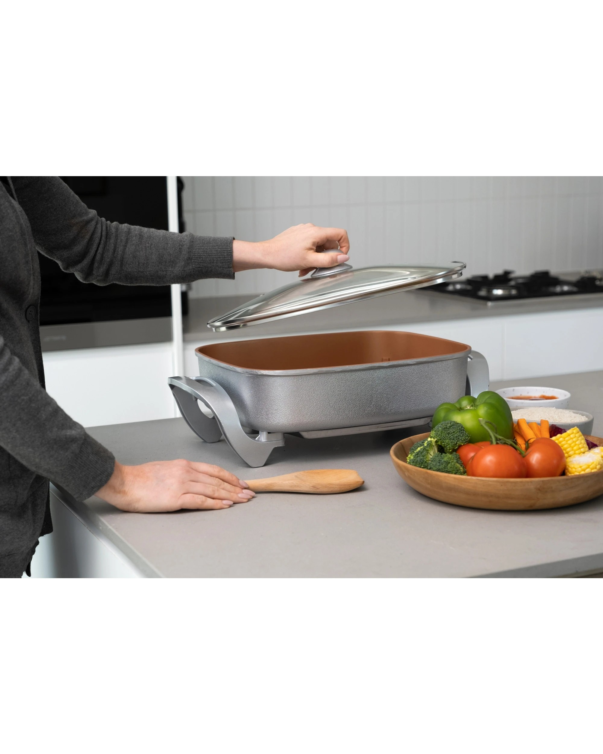 2 Healthy Choice Electric Fry Pan 7.9l 38cm Non-stick 1500w Frying Cookware Copper
 - White, 2 of 2