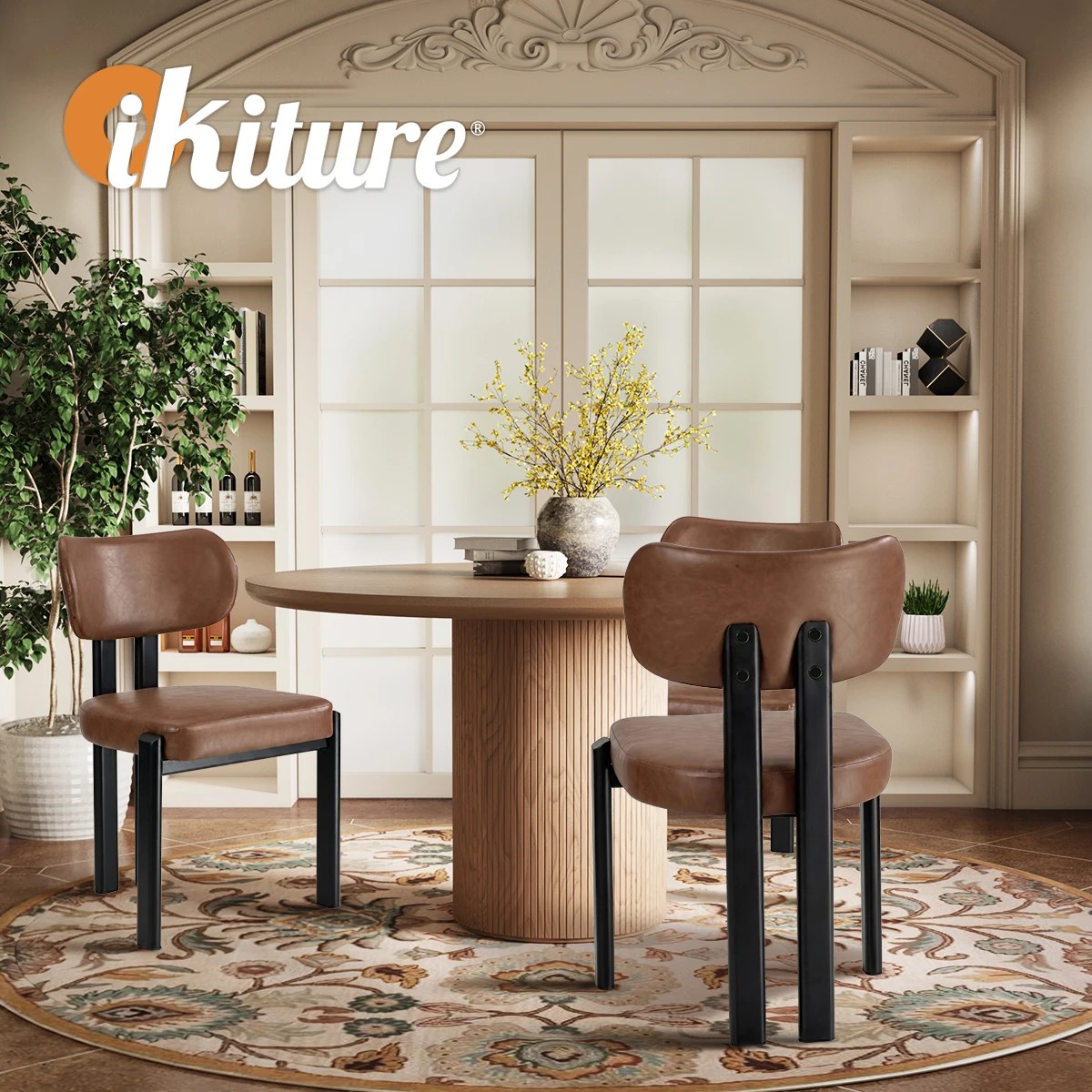 7 Oikiture Set of 2 Dining Chairs Faux Leather Fabric Kitchen Chair Padded Seat - Brown, 7 of 9