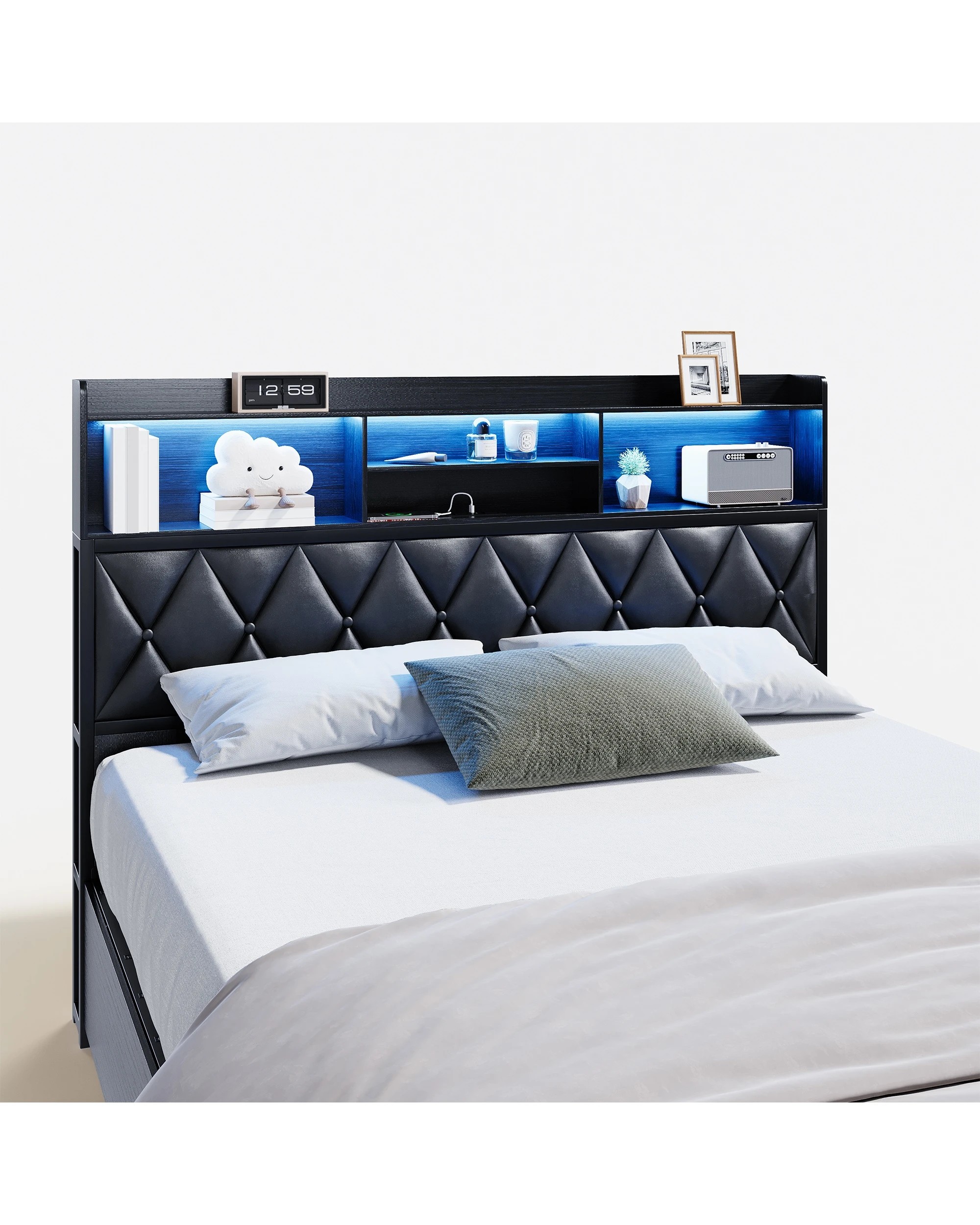 6 Advwin Queen Bed Frame with 4 Storage Drawers and Charging Station - Black, 6 of 9