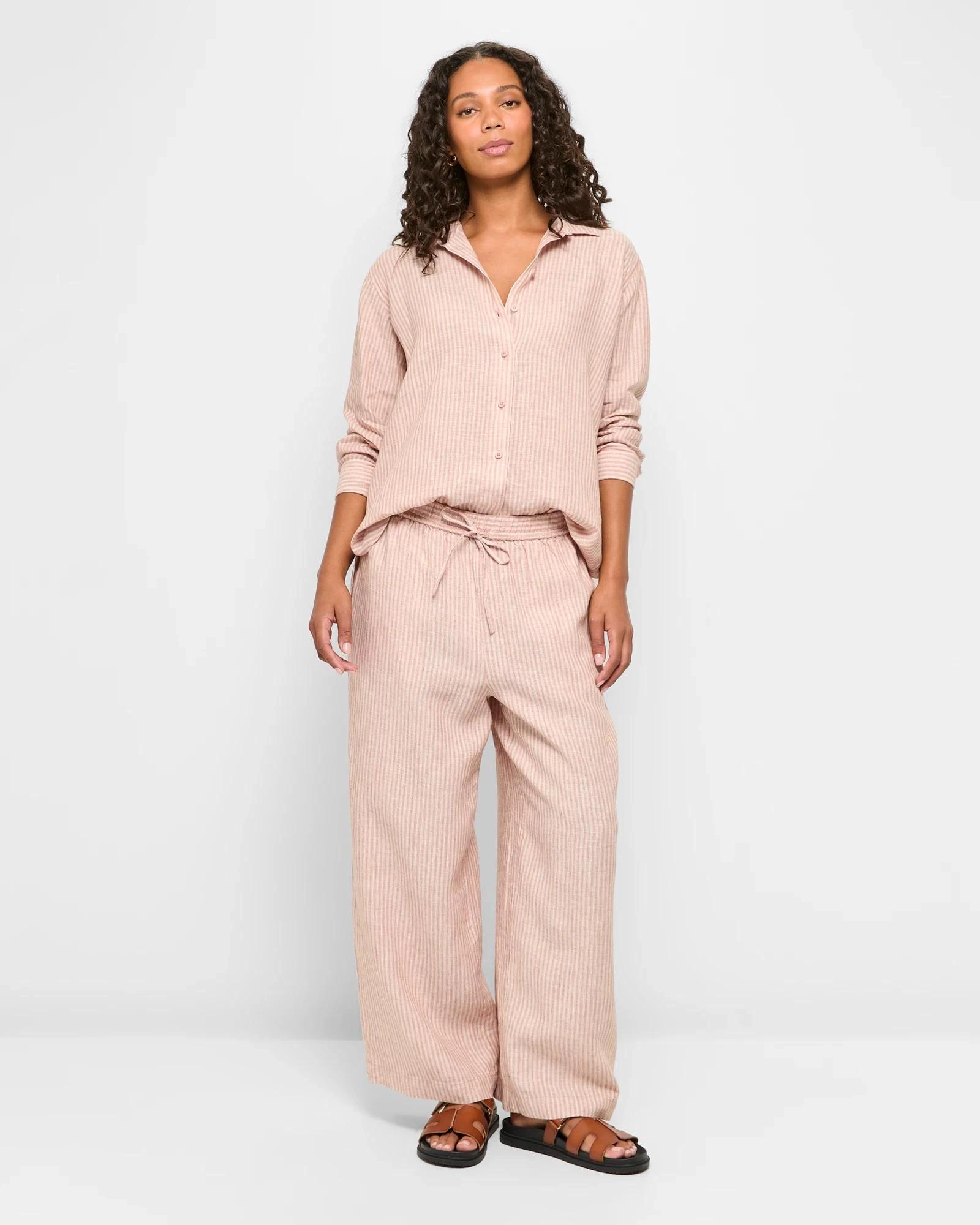 2 Target European Linen Long Sleeve Shirt PECAN STRIPE, 2 of 5