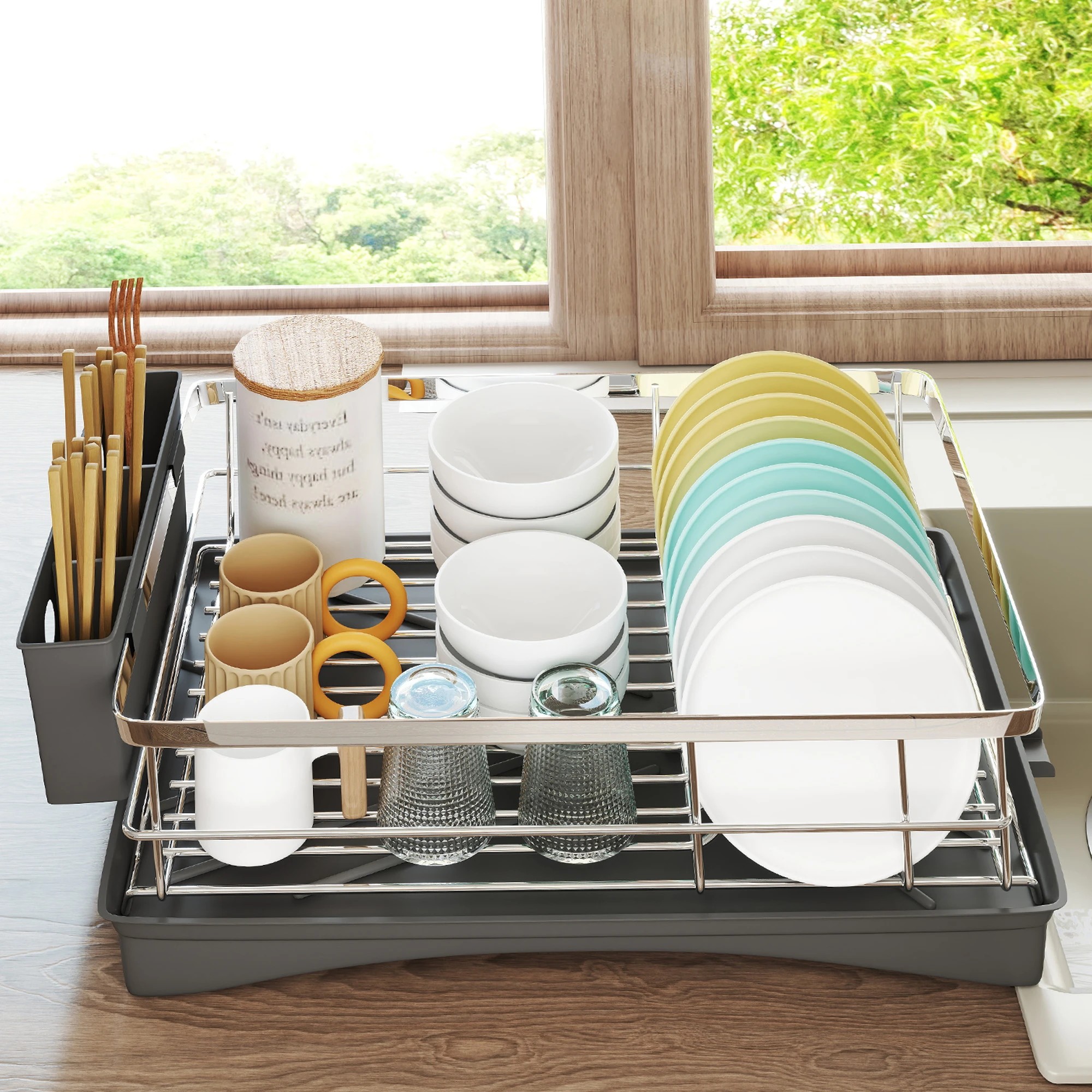 7 Toque Dish Drying Rack Plate Drainer Cup Holder Cutlery Tray Kitchen Organizer, 7 of 9