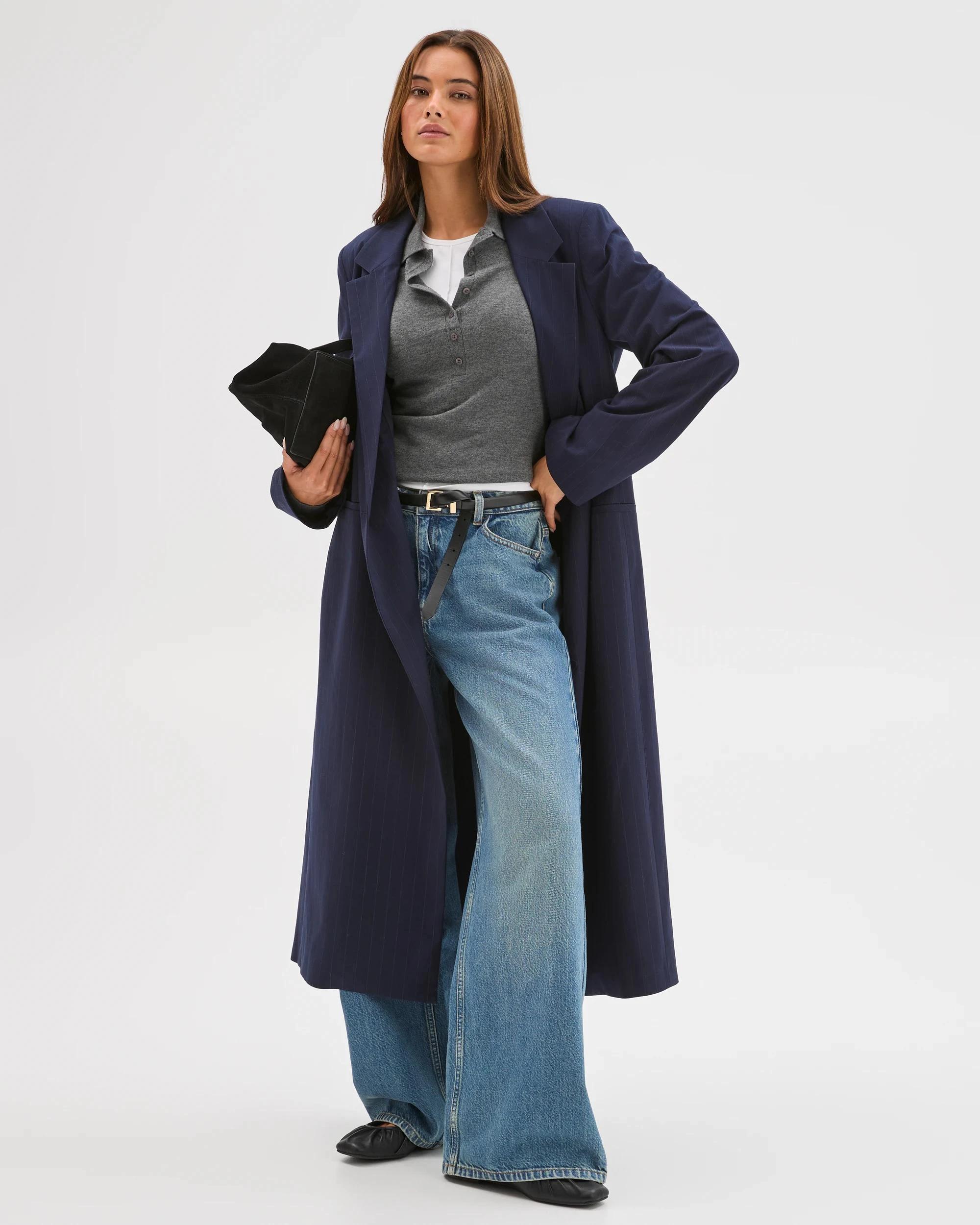 1 Lily Loves Longline Blazer NAVY PINSTRIPE, 1 of 6